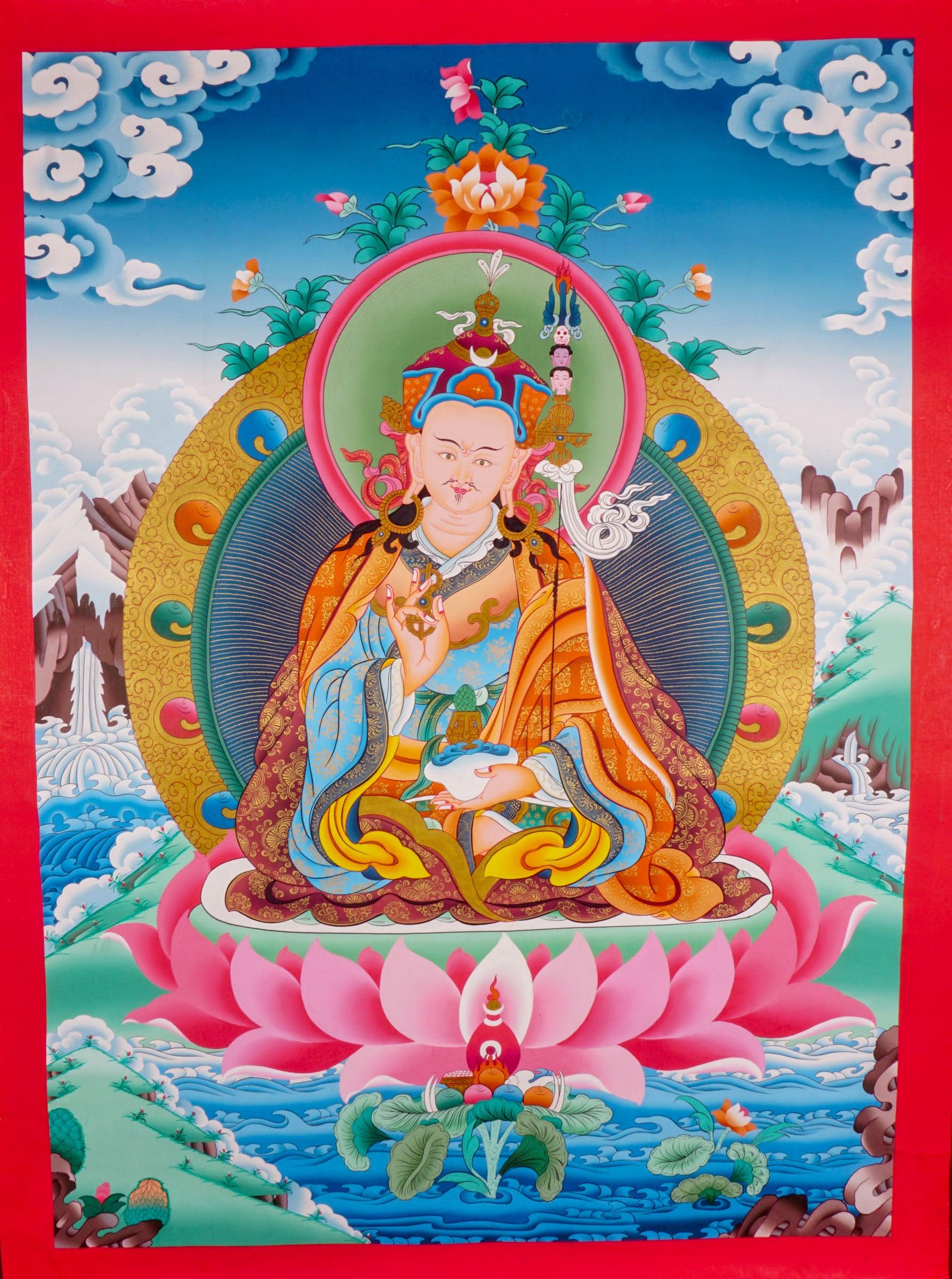 Guru Padmasambhava Thangka painting on cotton canvas for wall hanging and decoration