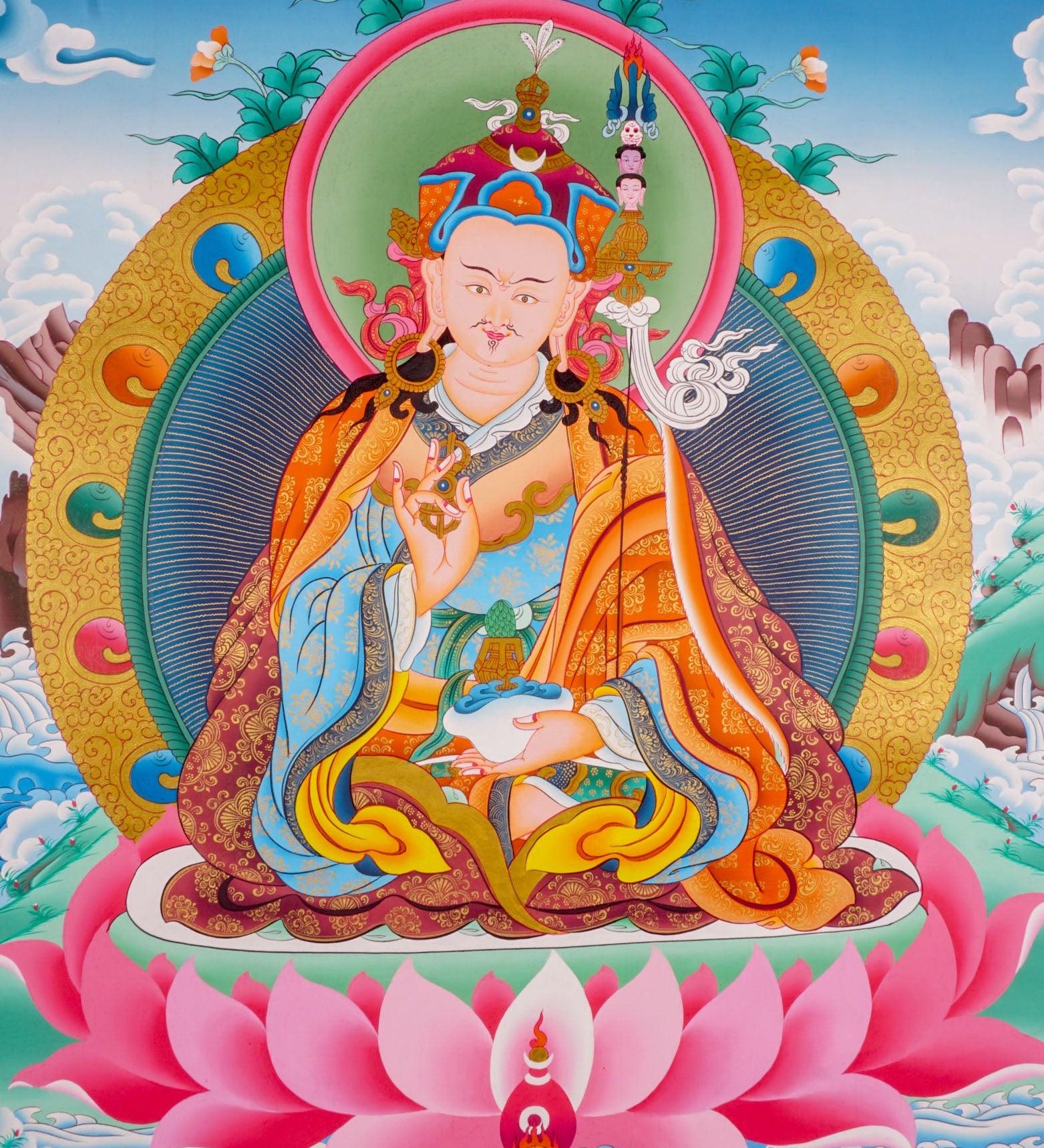 Guru Padmasambhava Thangka painting on cotton canvas for wall hanging and decoration