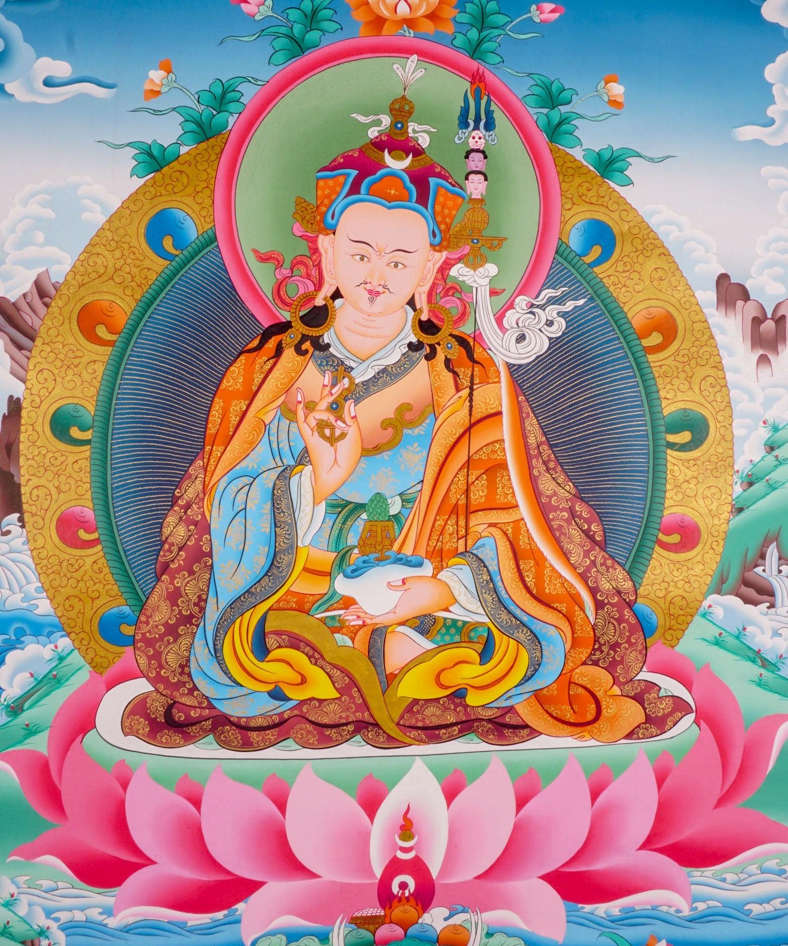 Guru Padmasambhava Thangka painting on cotton canvas for wall hanging and decoration