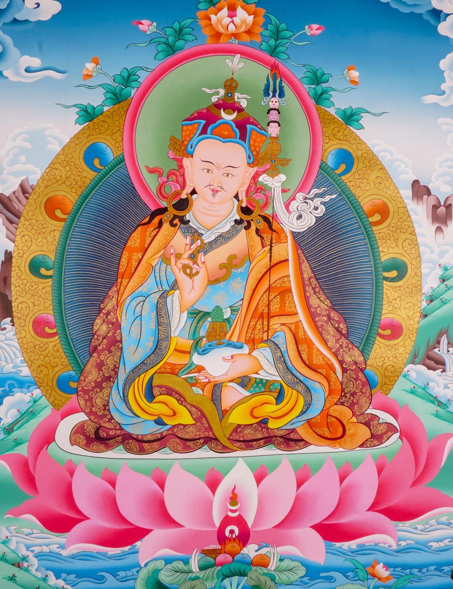Guru Padmasambhava Thangka painting on cotton canvas for wall hanging and decoration