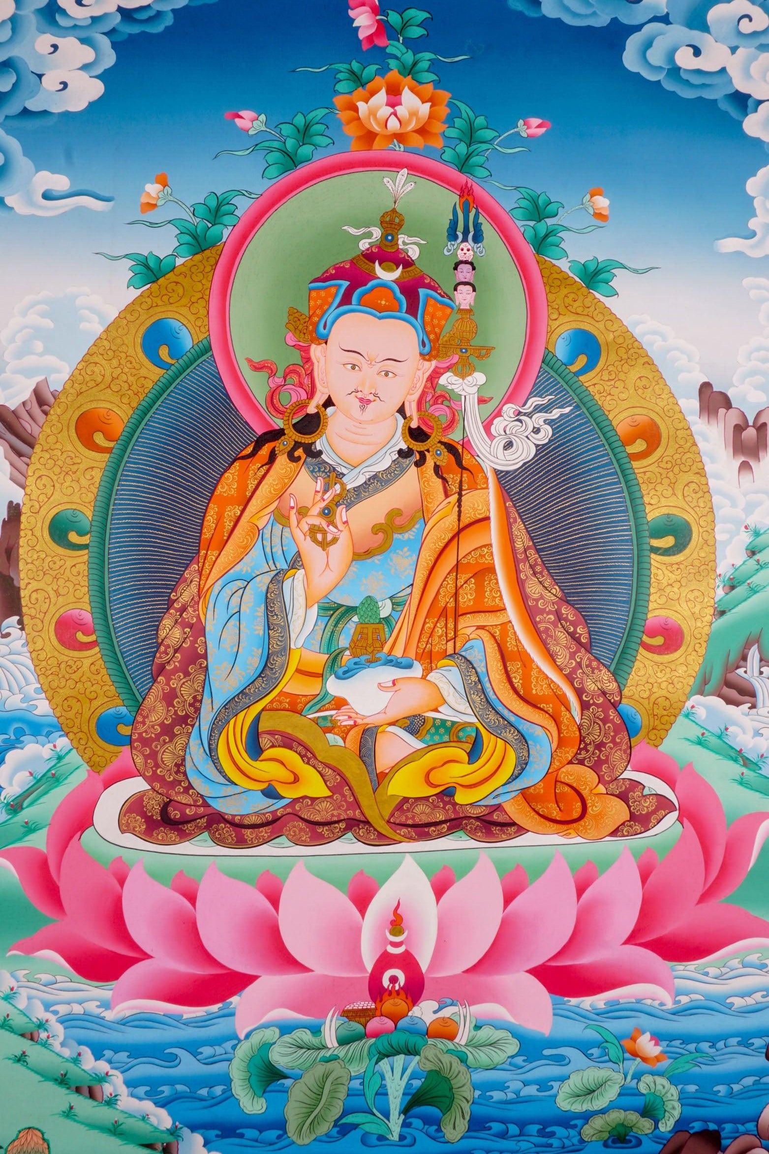 Guru Padmasambhava Thangka painting on cotton canvas for wall hanging and decoration