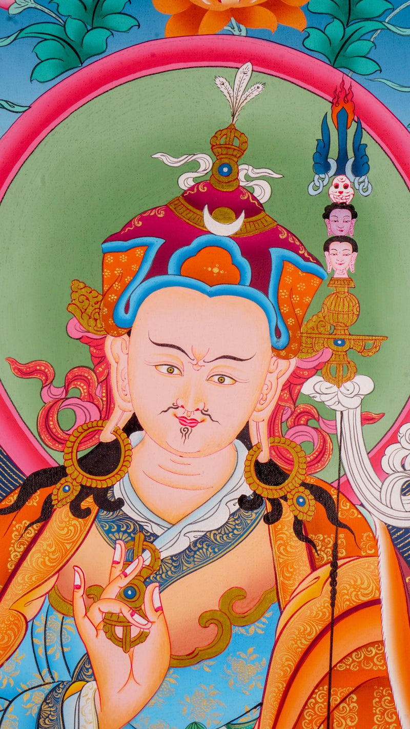Guru Padmasambhava Thangka painting on cotton canvas for wall hanging and decoration