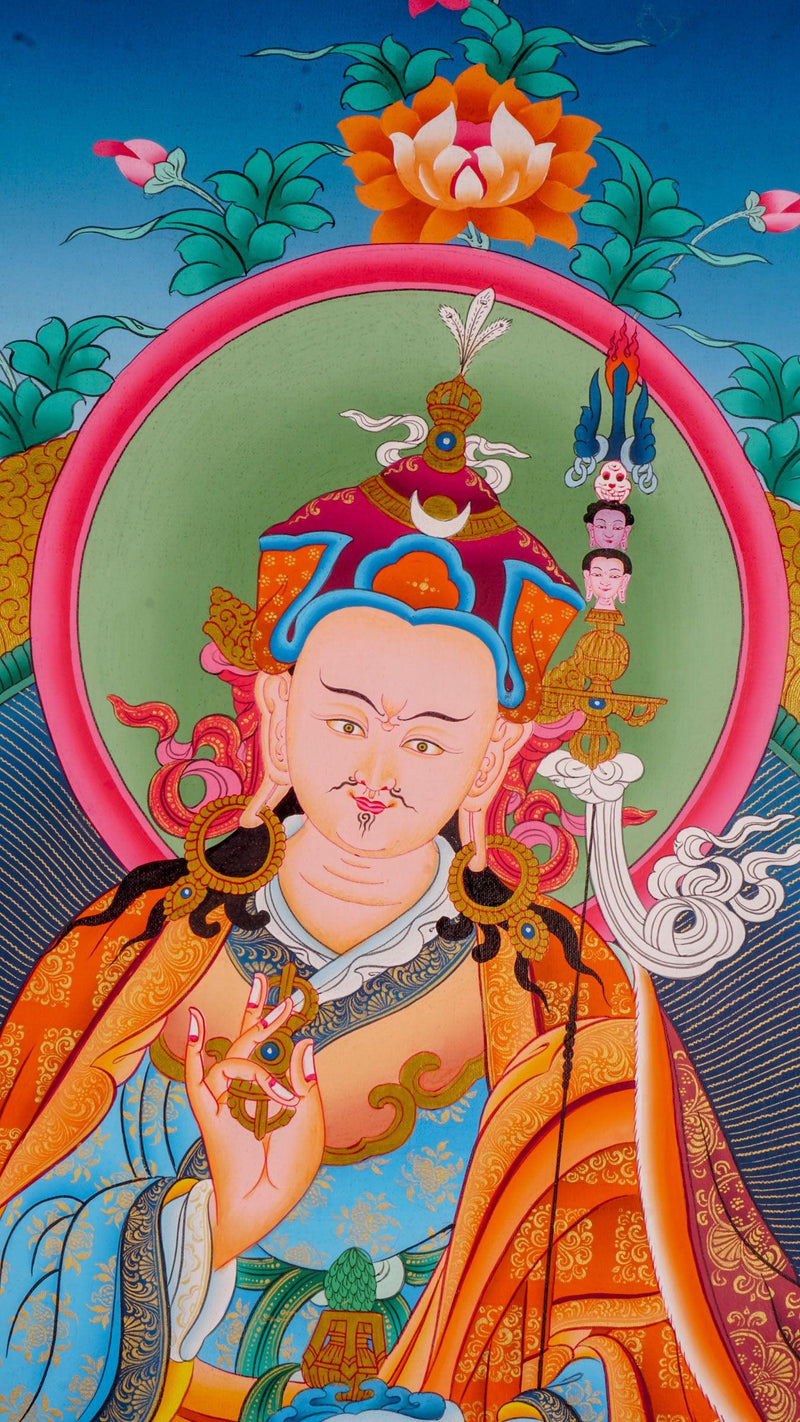 Guru Padmasambhava Thangka painting on cotton canvas for wall hanging and decoration