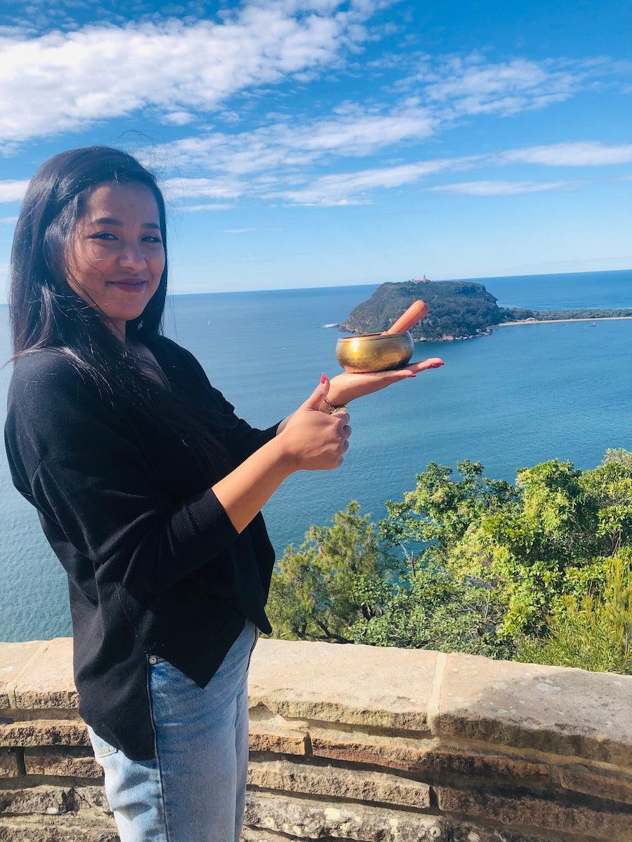 Hand made Singing Bowl for meditation and relaxation in nature