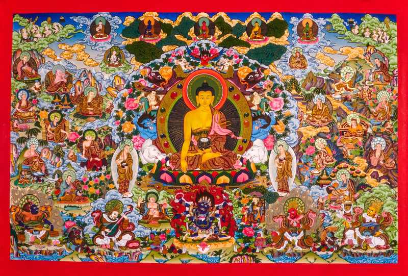 Buddha Enlightenment thangka art on cotton canvas for wall hanging