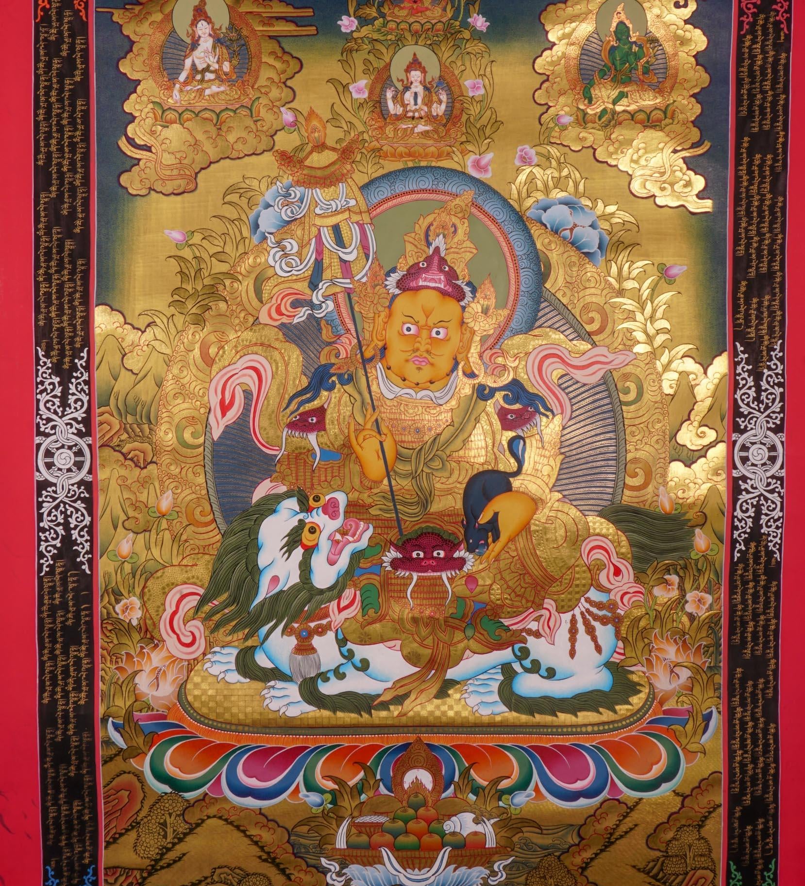 Tibetan Thangka art of Singh Kuber with 24k gold high quality