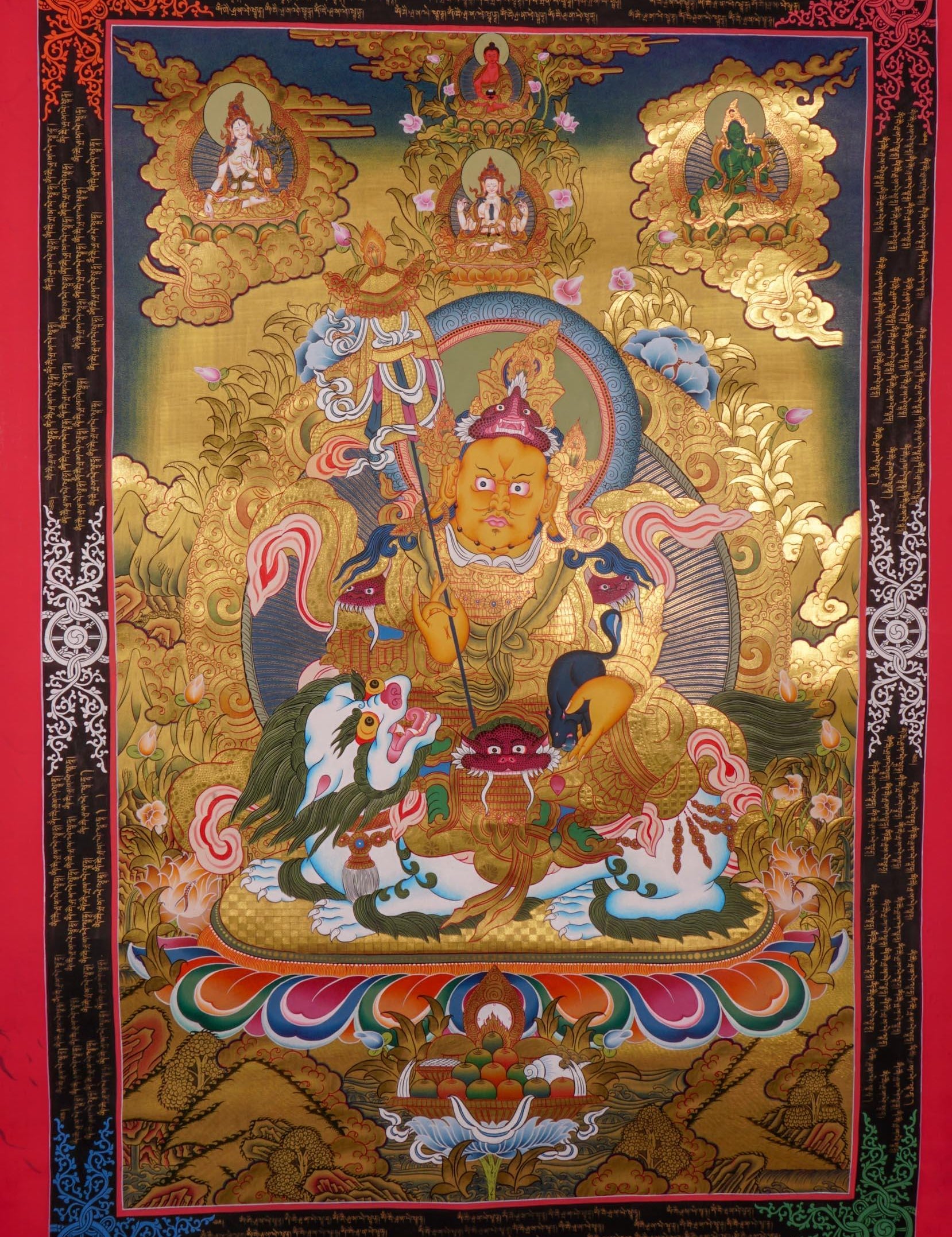 Tibetan Thangka art of Singh Kuber with 24k gold high quality