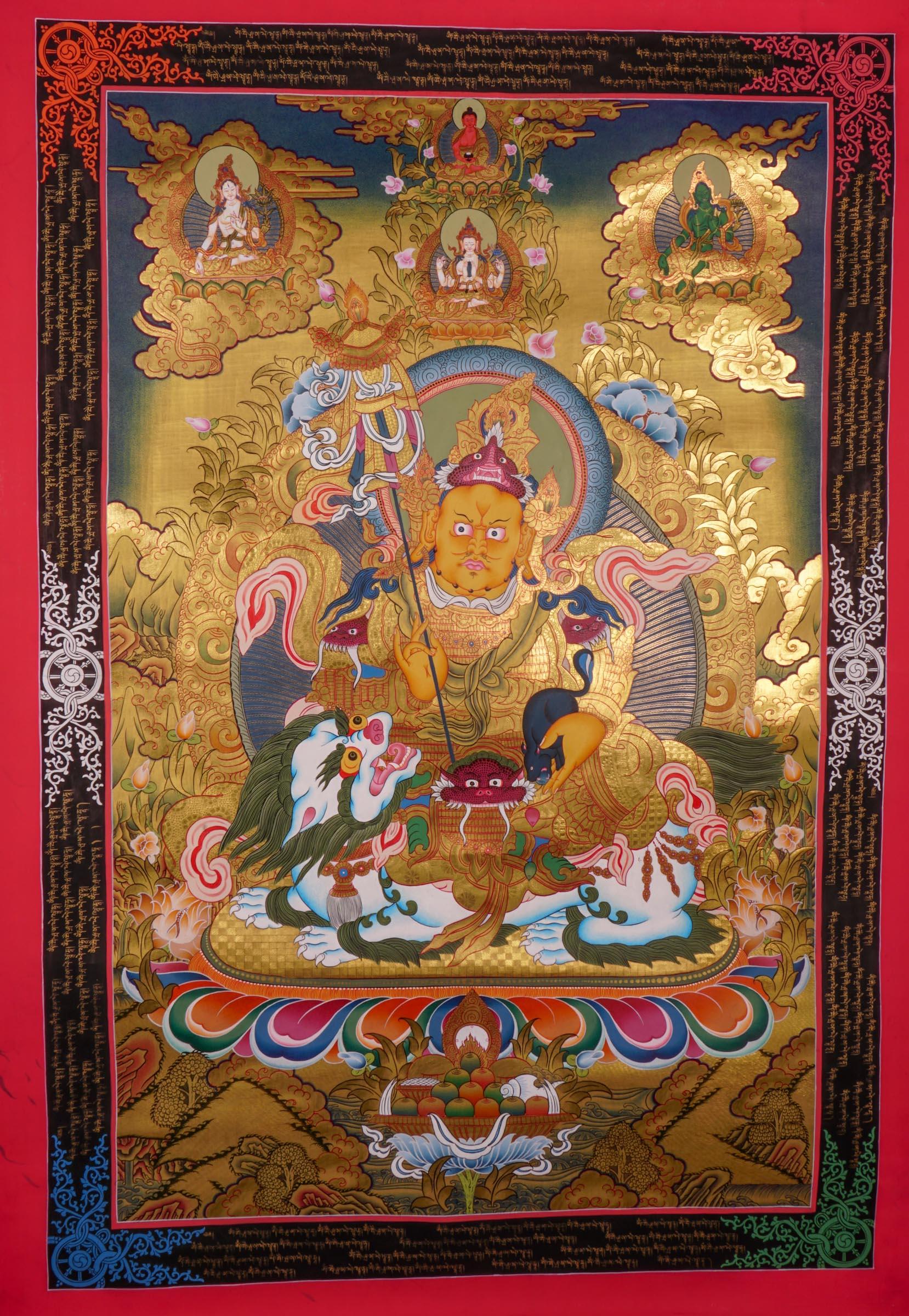 Tibetan Thangka art of Singh Kuber with 24k gold high quality