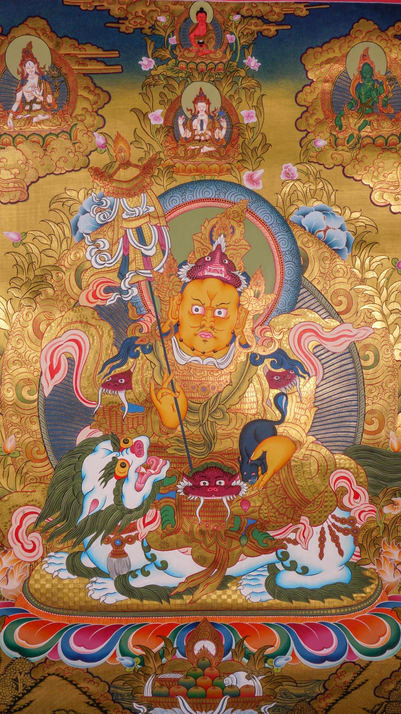 Tibetan Thangka art of Singh Kuber with 24k gold high quality