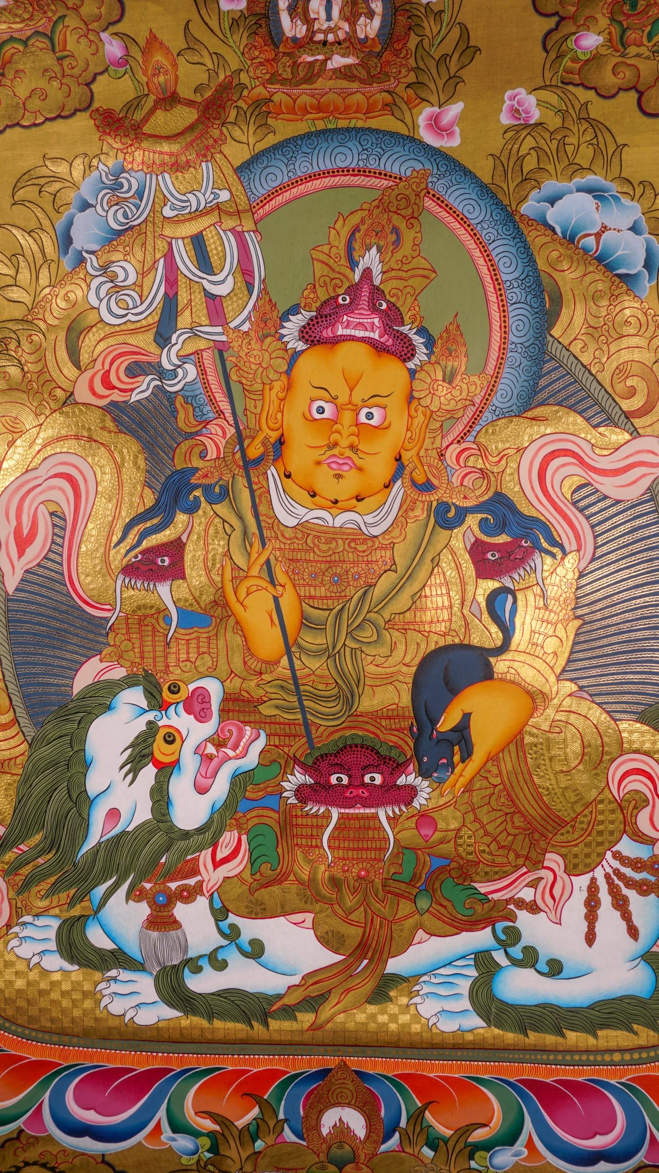 Tibetan Thangka art of Singh Kuber with 24k gold high quality