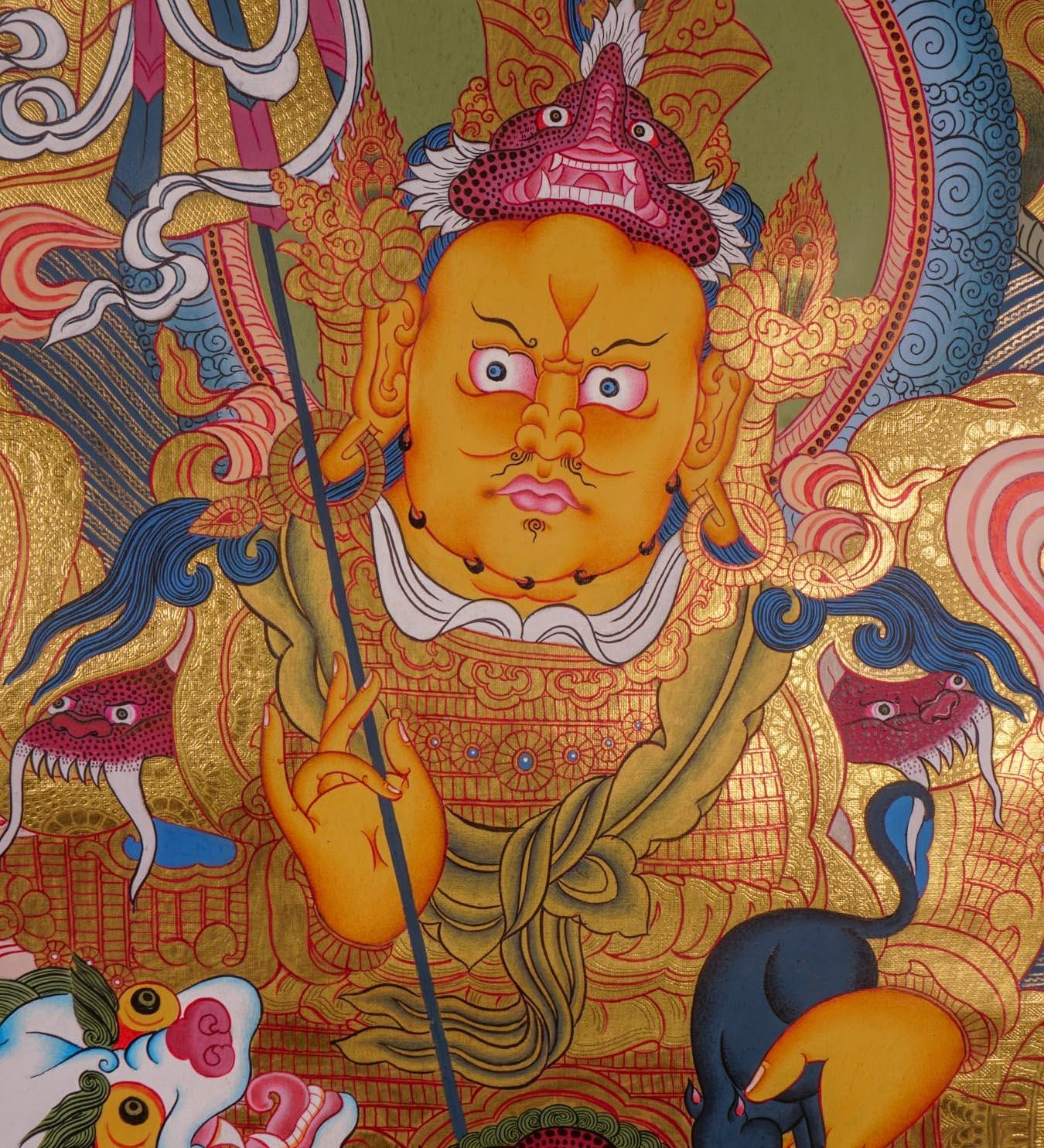Tibetan Thangka art of Singh Kuber with 24k gold high quality
