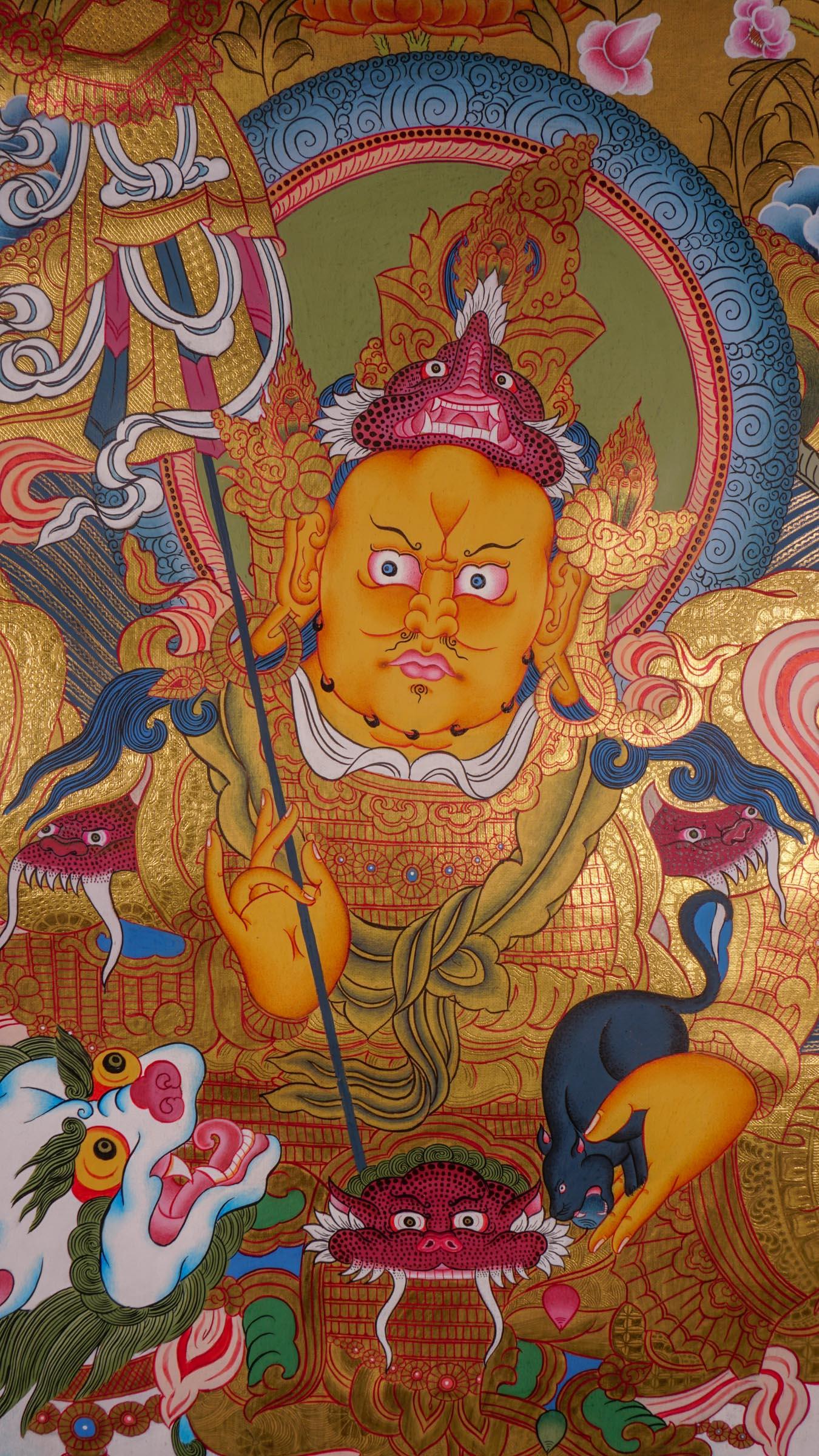 Tibetan Thangka art of Singh Kuber with 24k gold high quality