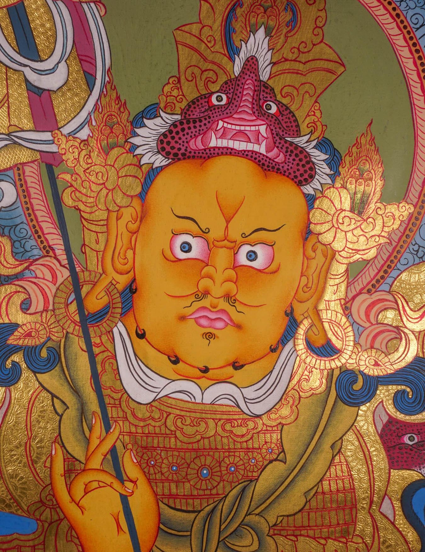 Tibetan Thangka art of Singh Kuber with 24k gold high quality