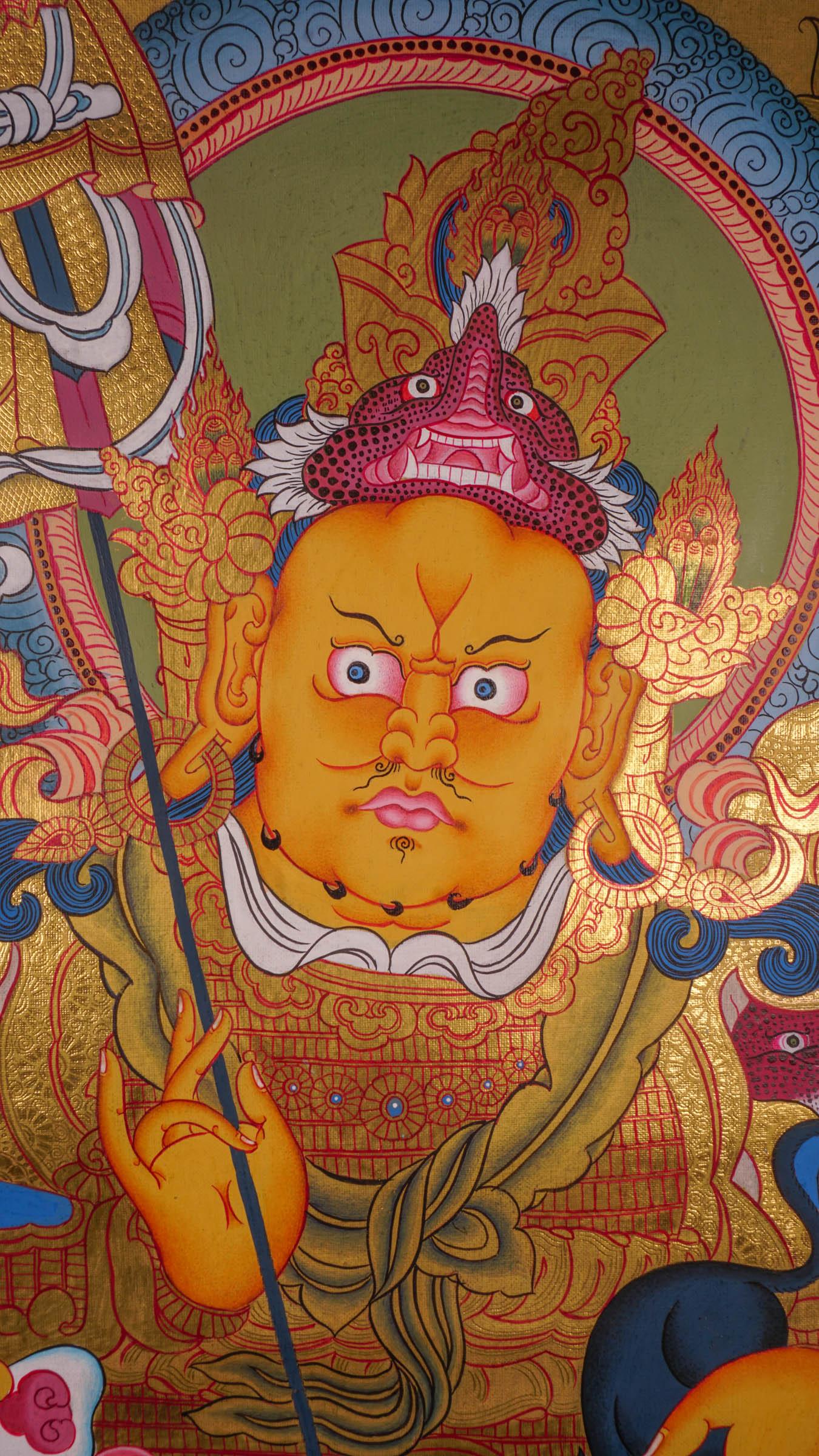 Tibetan Thangka art of Singh Kuber with 24k gold high quality