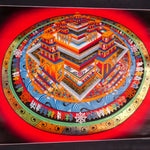 3 D kalchakra thangka painting on cotton canvas for wall hanging shows each steps to reach the spiritual enlightenment at top of Kalchakra mandala