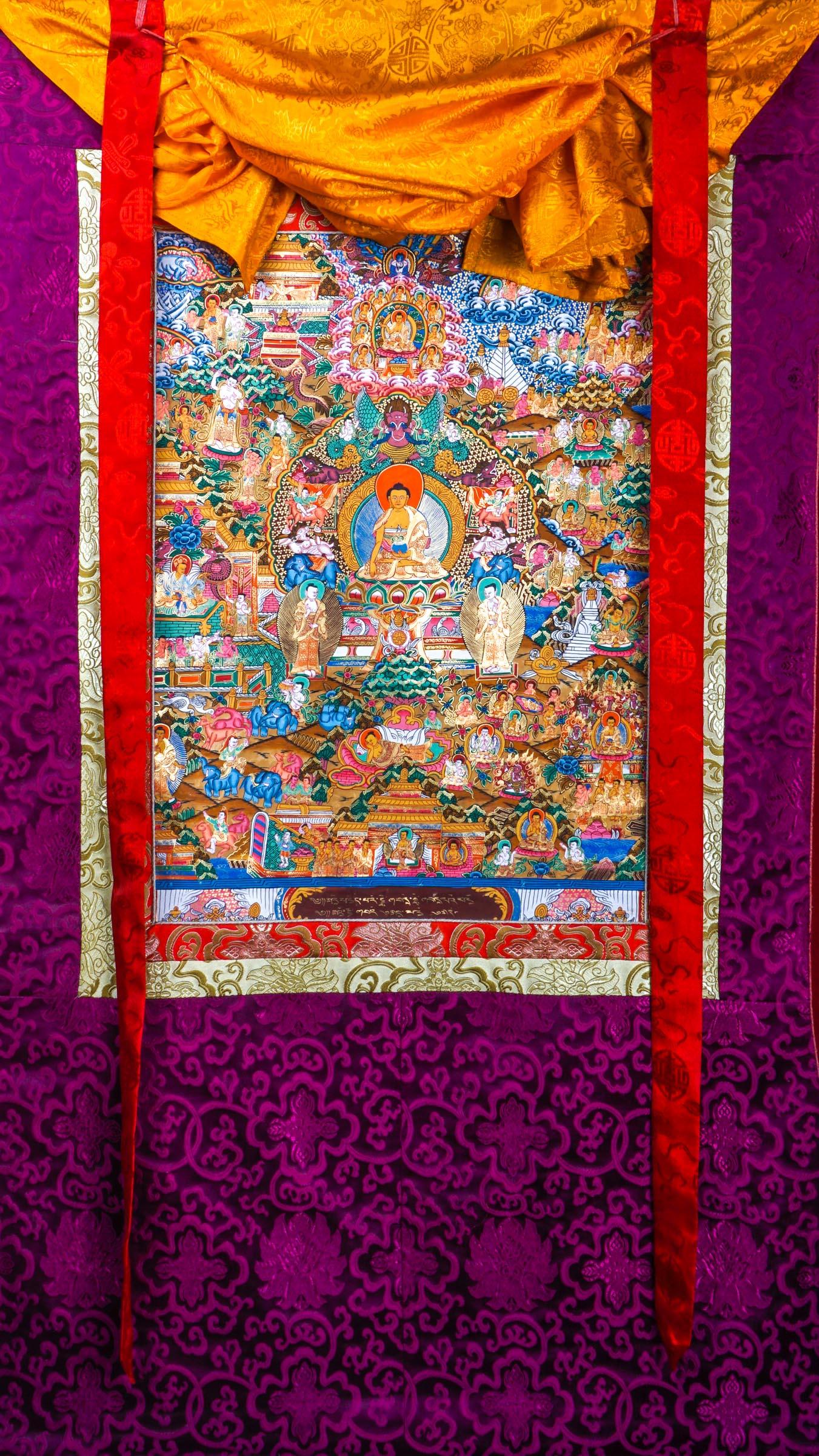 Silk Brocade Buddha Life Thangka - Himalayas Shop