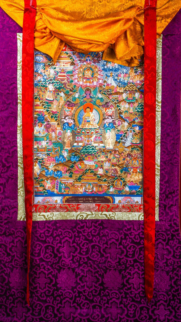 Silk Brocade Buddha Life Thangka - Himalayas Shop
