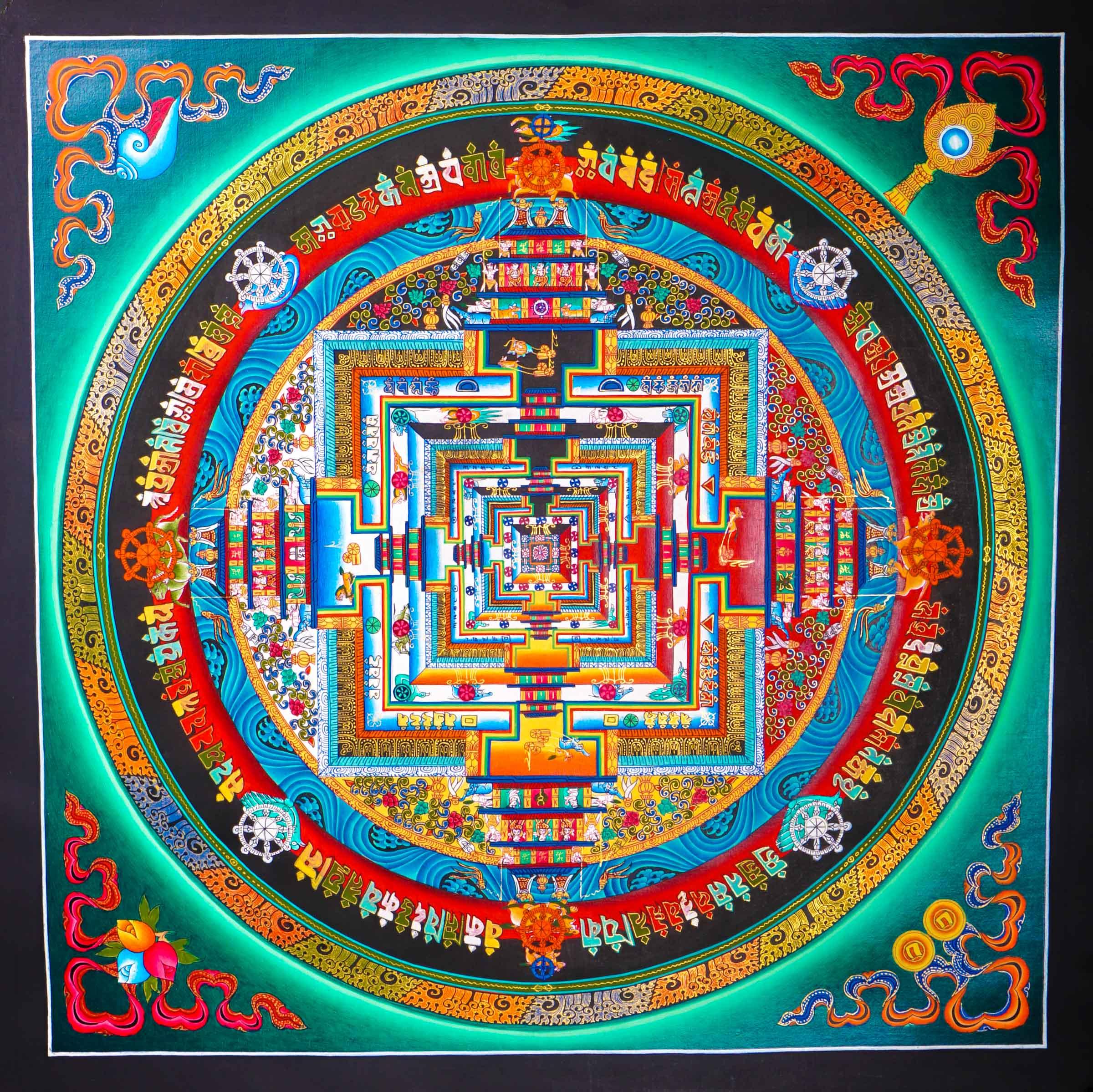 Tibetan Style Endless Knot Kalachakra Mandala Thangka Art - Himalayas Shop