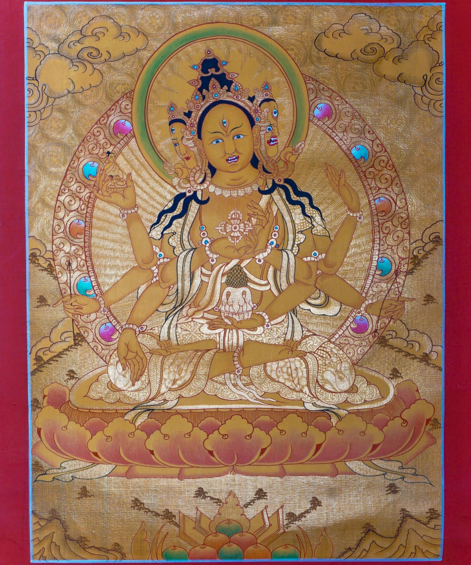 Golden Namgyalma (Sitapatra) Thangka