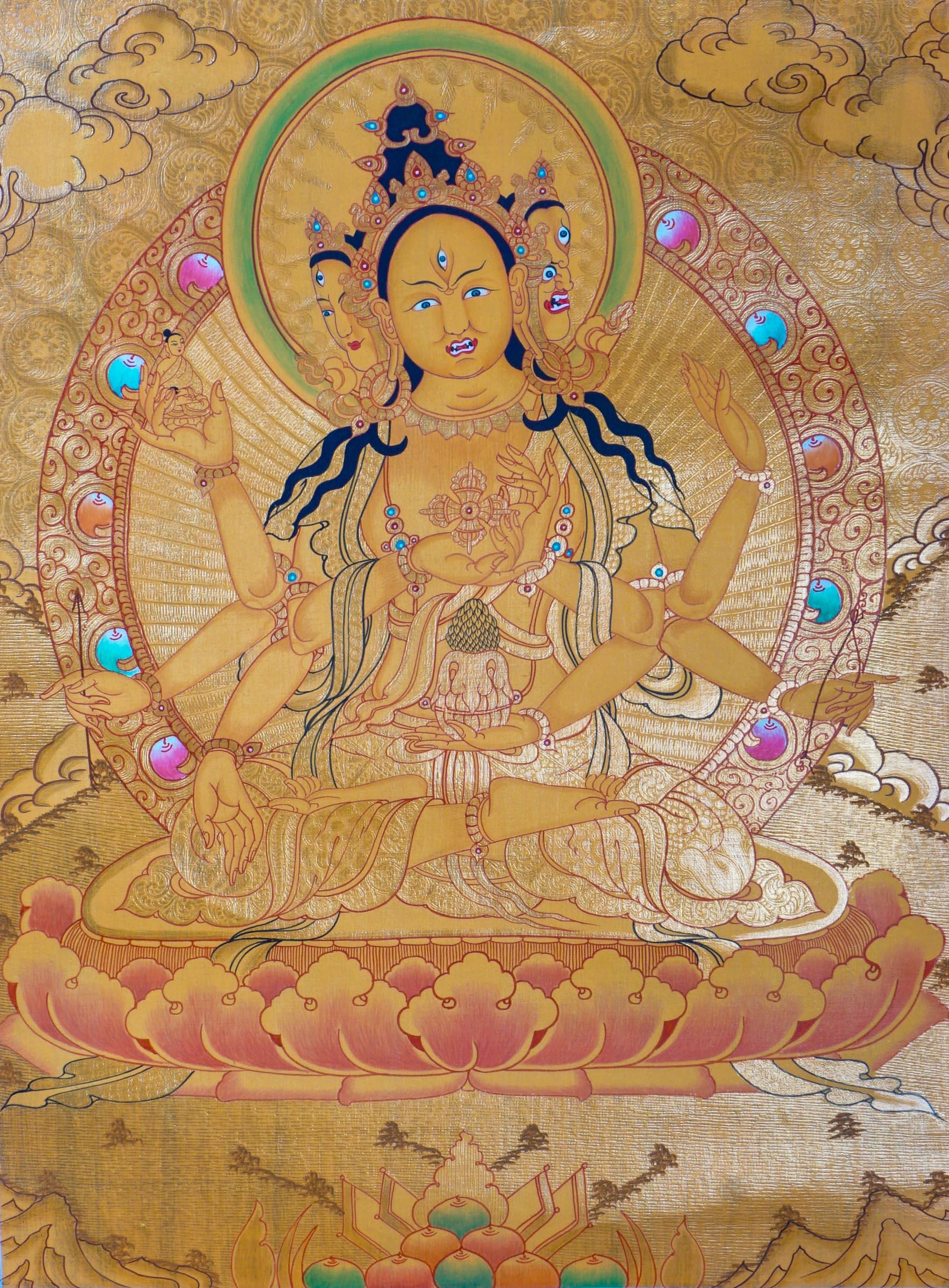 Golden Namgyalma (Sitapatra) Thangka