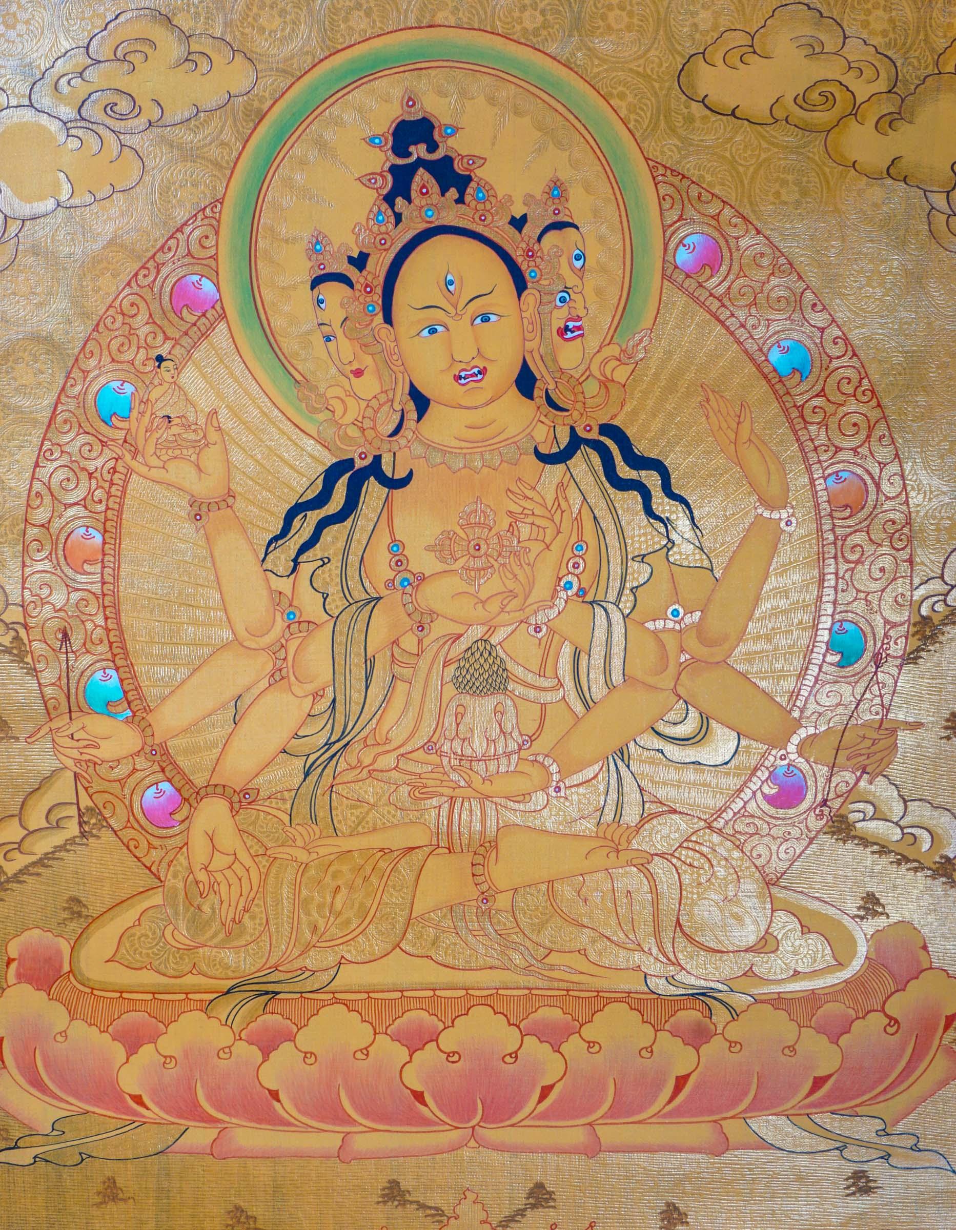 Golden Namgyalma (Sitapatra) Thangka