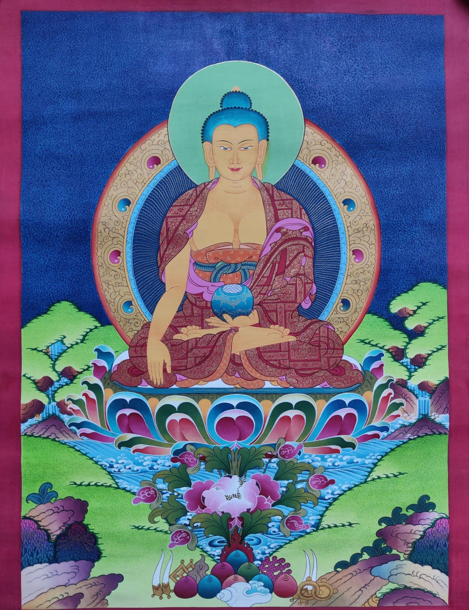 Buddha Thanka Painting on cotton canvas. A master Piece Tibetan Thangka art. Best Quality. Best Price