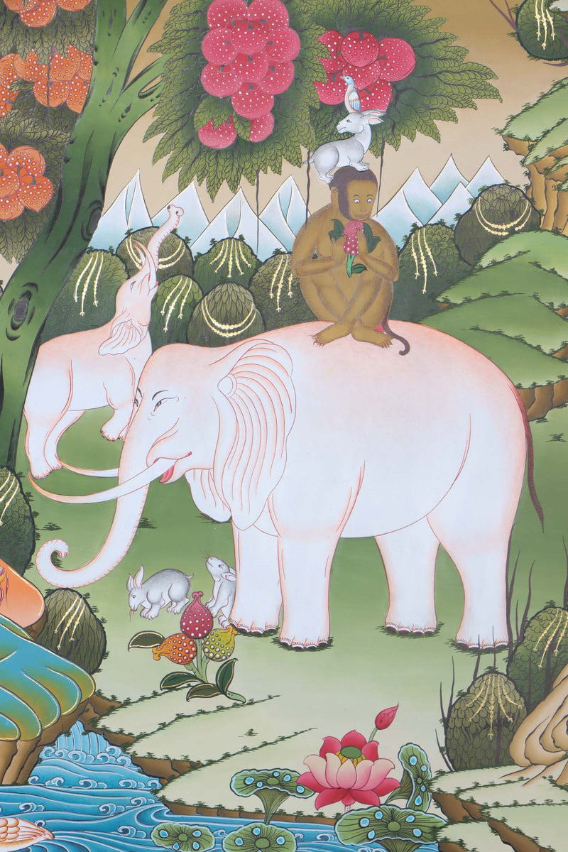 Thangka Painting of 4 Harmonious Friends - Himalayas Shop