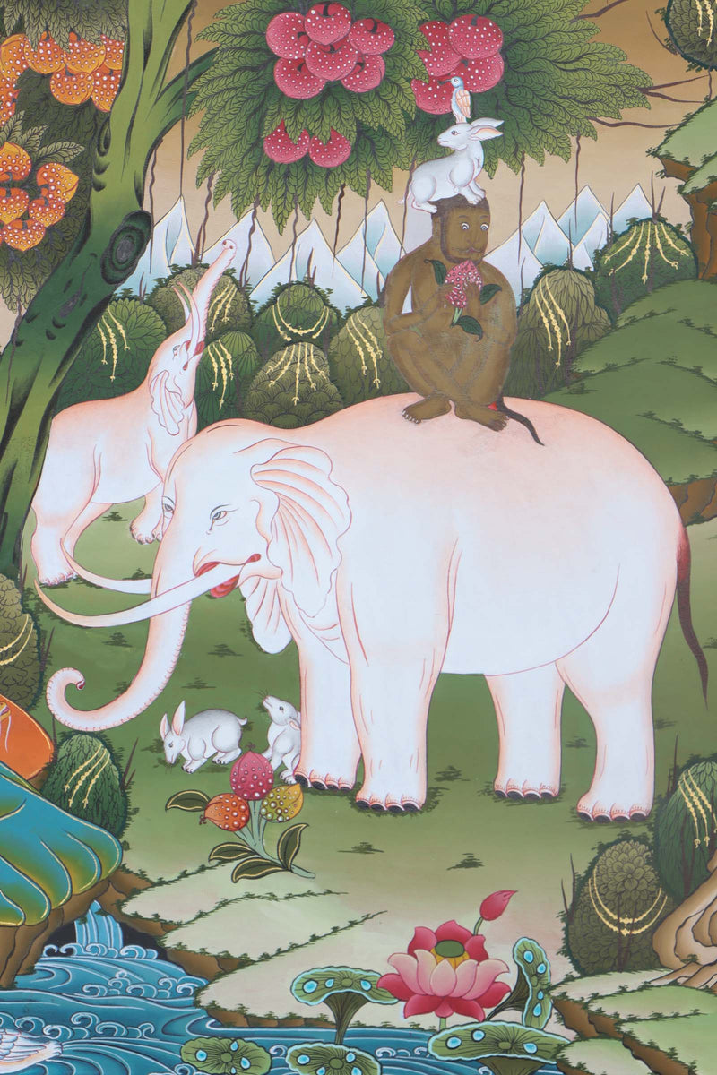 Thangka Painting of 4 Harmonious Friends - Himalayas Shop