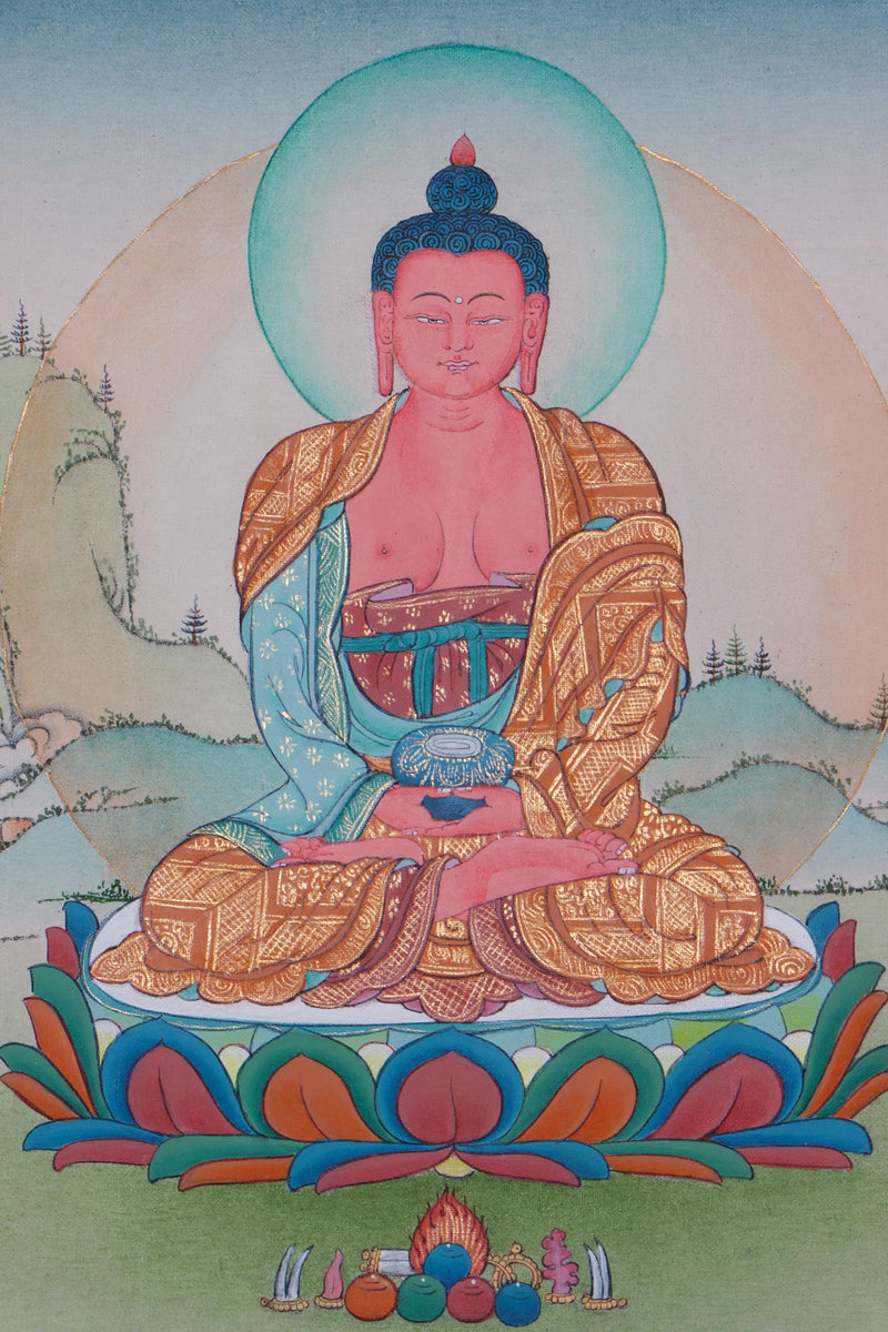Amitabha Buddha Thangka Painting - Handpainted Thangka Art from Himalayas 