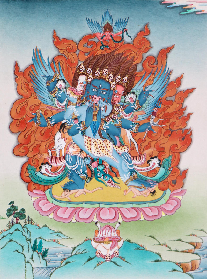 Wrathful deity - Vajrakilaya Thangka Painting - Himalayas Shop