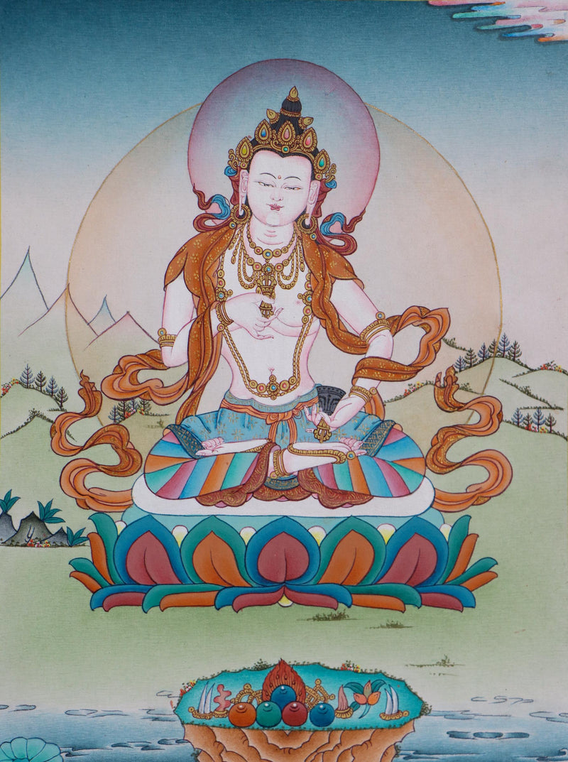 Vajrasattva Tibetan Thangka Painting - Handpainted Thangka Art - Himalayas Shop