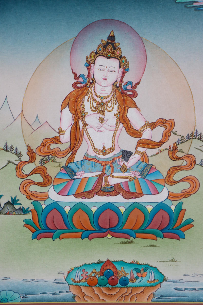 Vajrasattva Tibetan Thangka Painting - Handpainted Thangka Art - Himalayas Shop