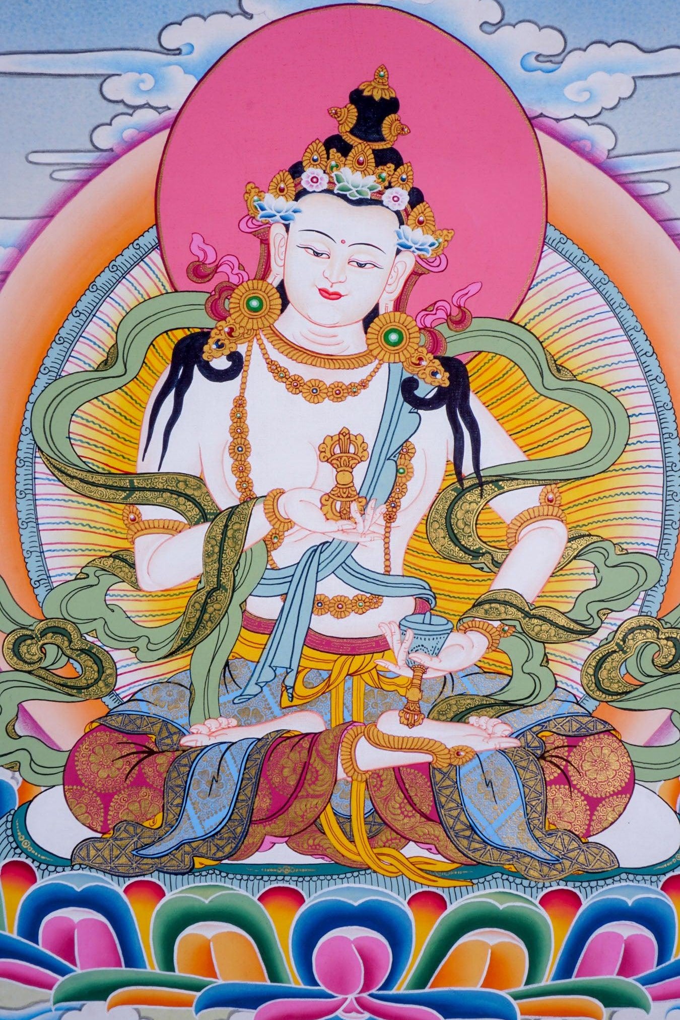 Tibetan thangka painting of Buddha - Vajrasattva Boddhisattva