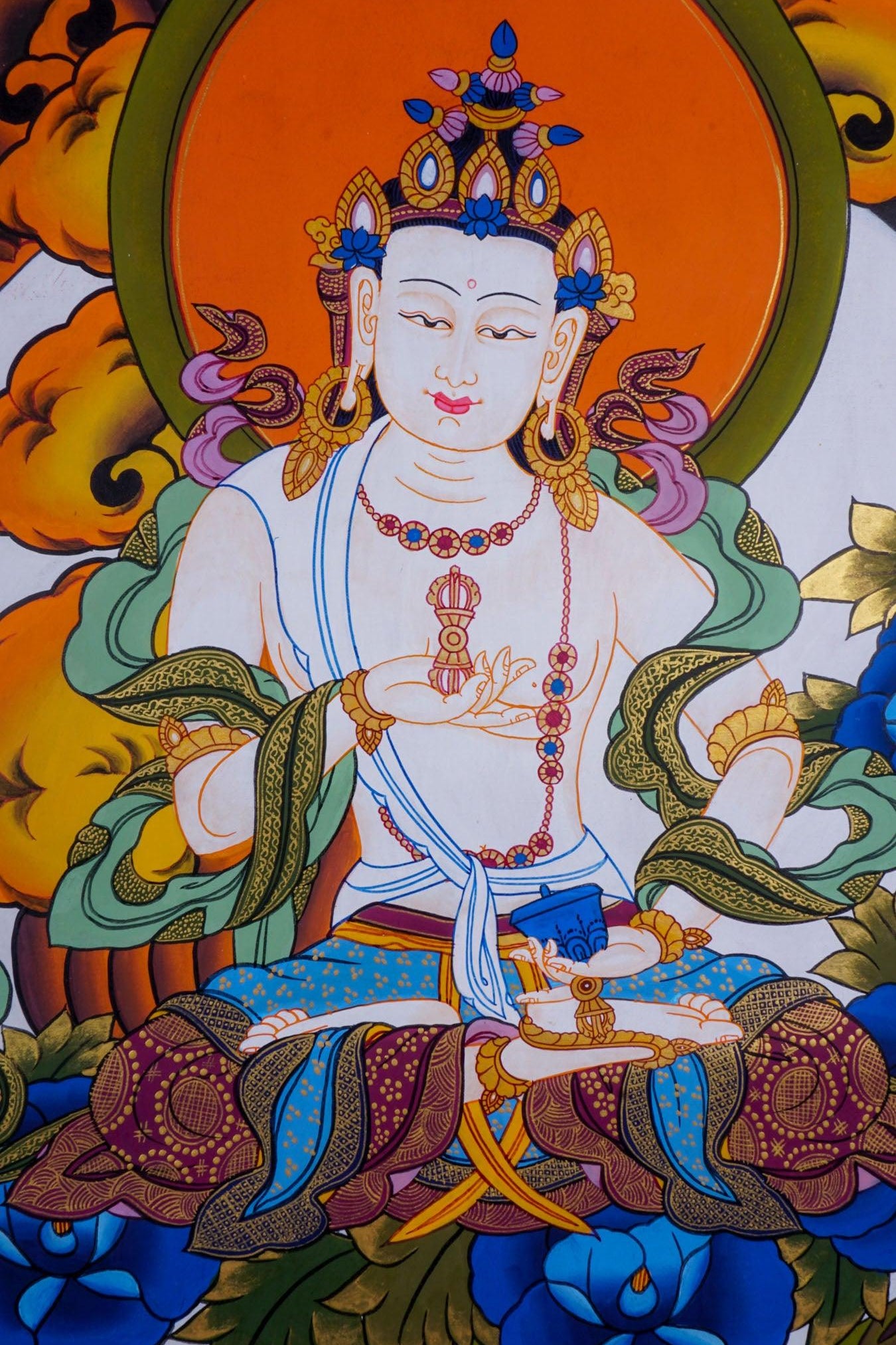 Tibetan Thangka art of Vajrasattva hand panting of Nepal on canvas for Buddhism ritual and meditation 