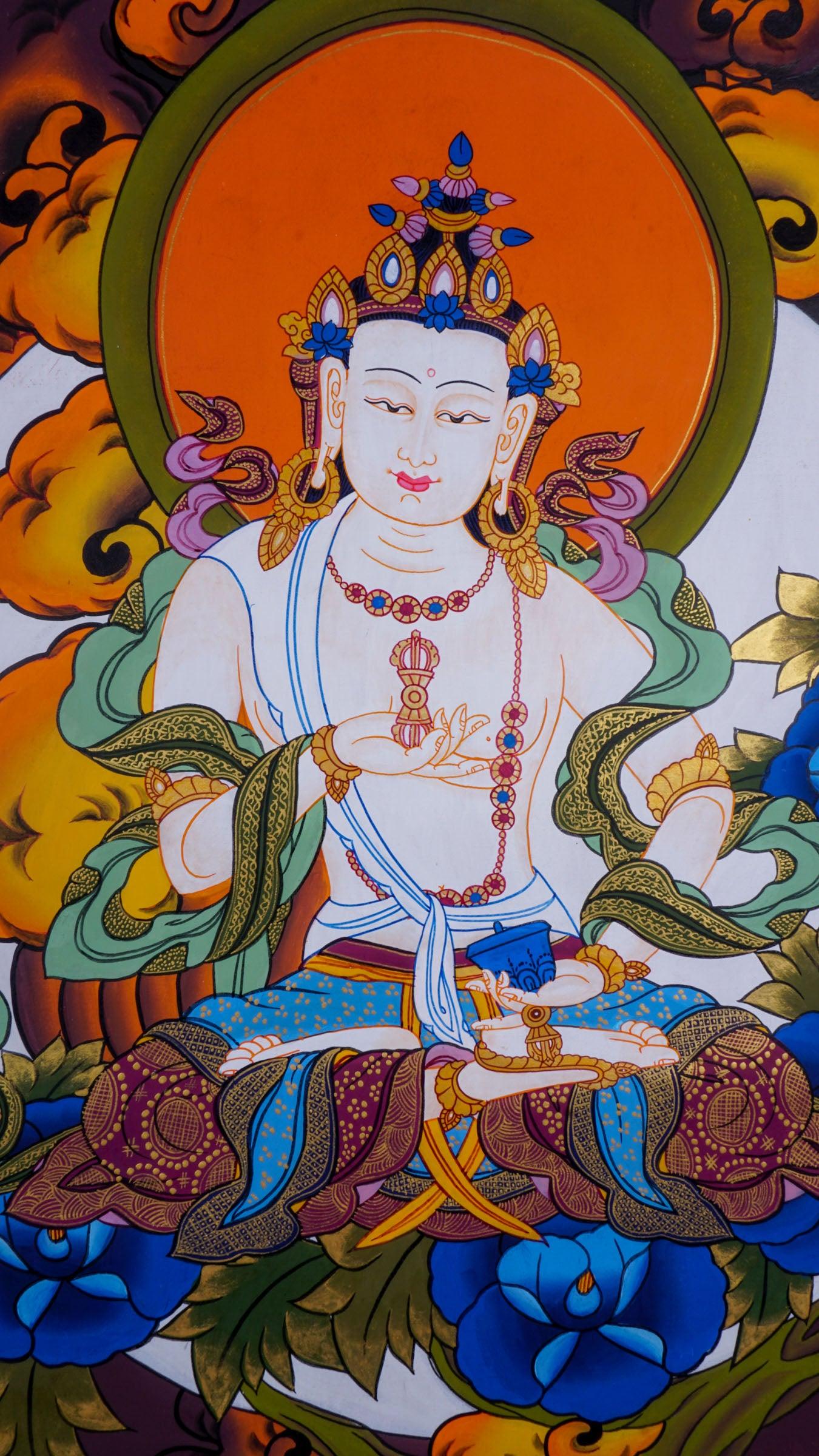 Tibetan Thangka art of Vajrasattva hand panting of Nepal on canvas for Buddhism ritual and meditation 