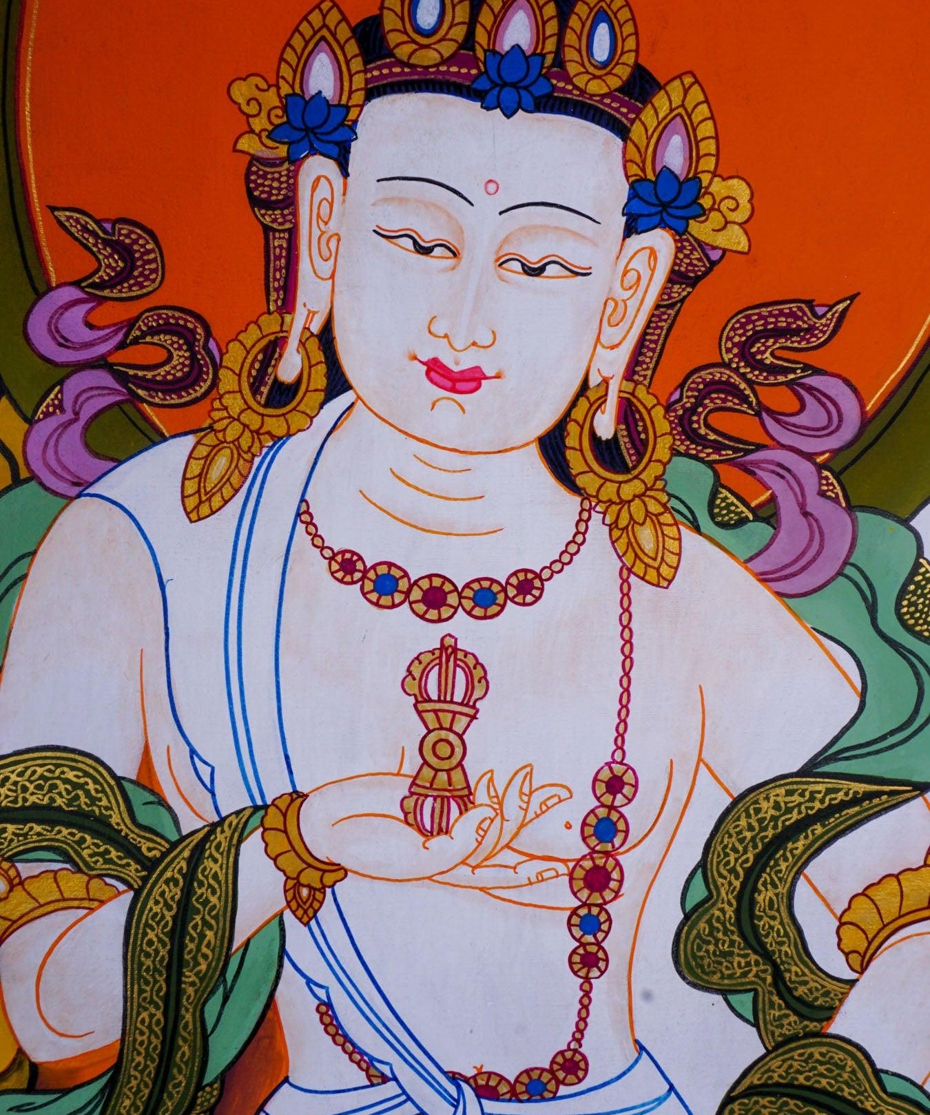 Tibetan Thangka art of Vajrasattva hand panting of Nepal on canvas for Buddhism ritual and meditation 
