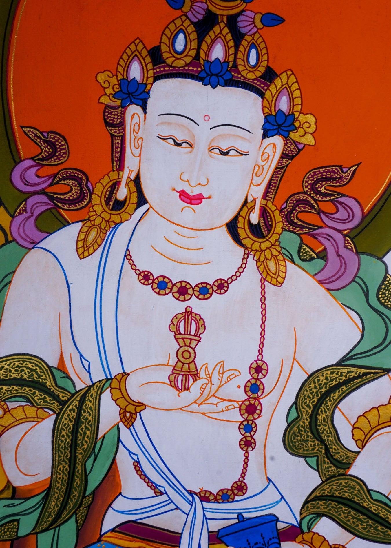 Tibetan Thangka art of Vajrasattva hand panting of Nepal on canvas for Buddhism ritual and meditation 