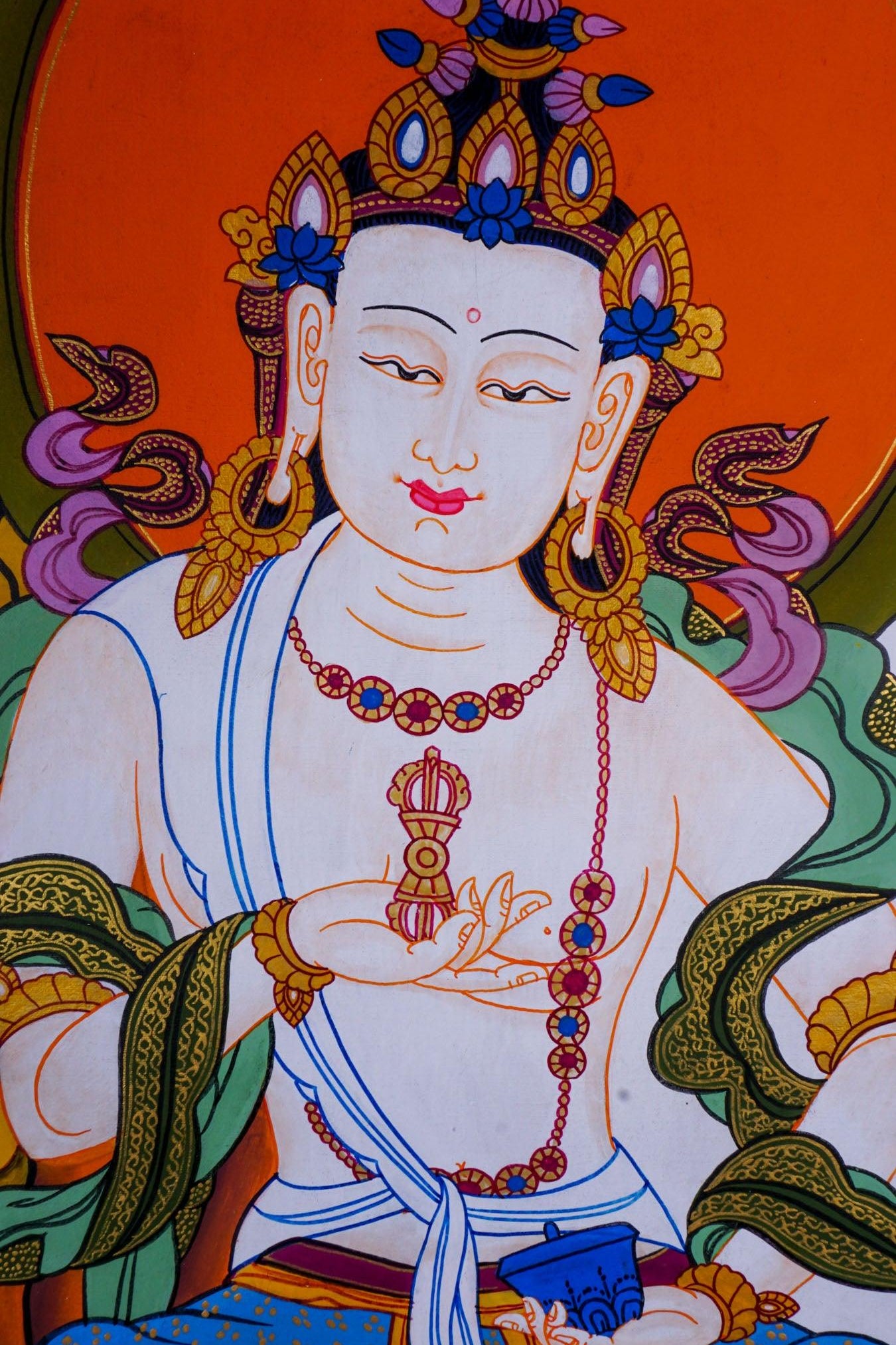Tibetan Thangka art of Vajrasattva hand panting of Nepal on canvas for Buddhism ritual and meditation 
