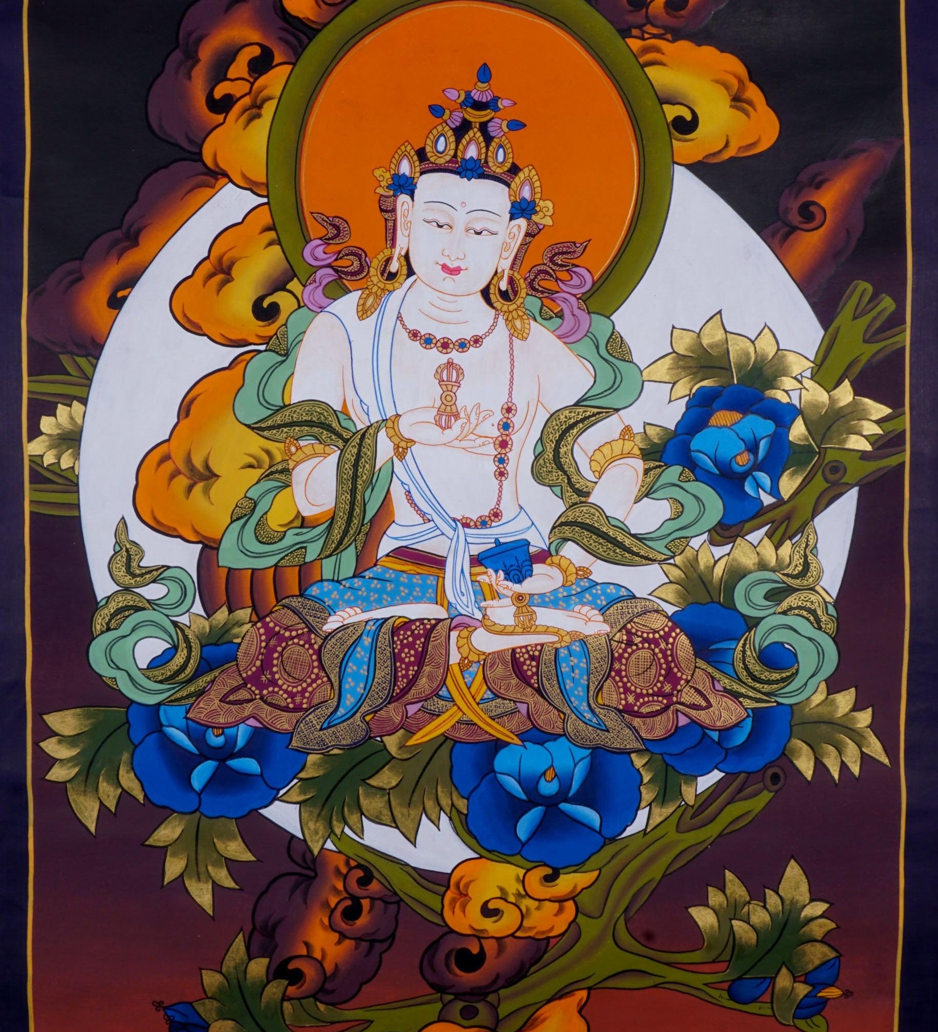 Tibetan Thangka art of Vajrasattva hand panting of Nepal on canvas for Buddhism ritual and meditation 