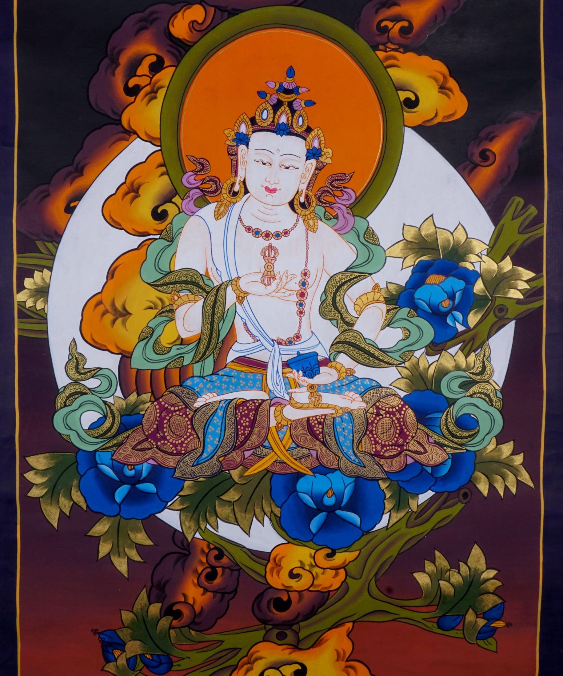 Tibetan Thangka art of Vajrasattva hand panting of Nepal on canvas for Buddhism ritual and meditation 