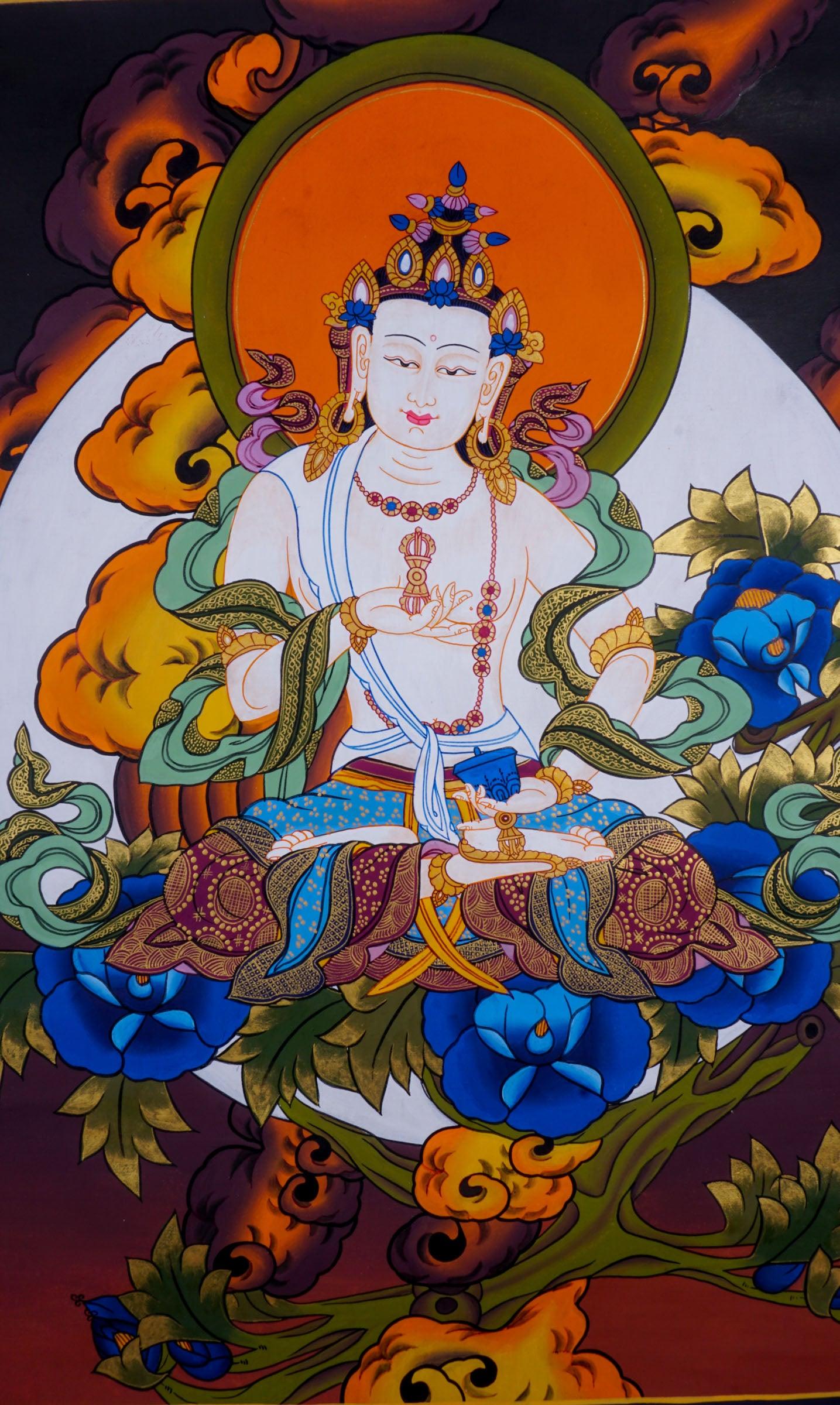 Tibetan Thangka art of Vajrasattva hand panting of Nepal on canvas for Buddhism ritual and meditation 