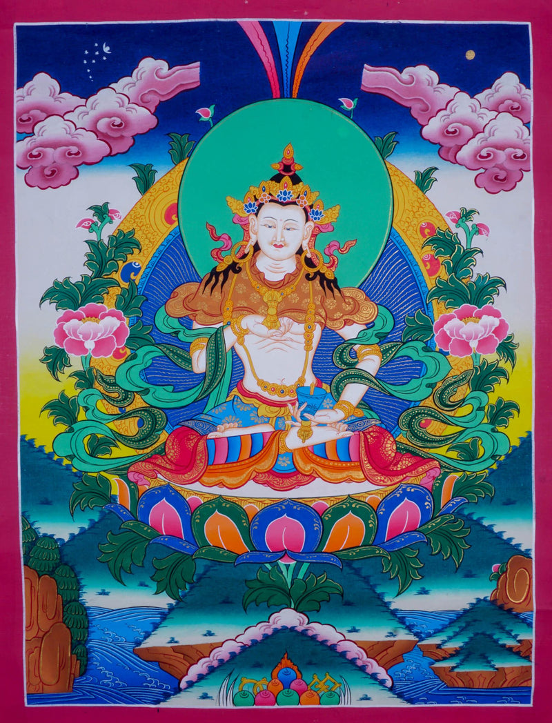 Vajrasattva tibetan thangka art for purification in tantric Buddhism
