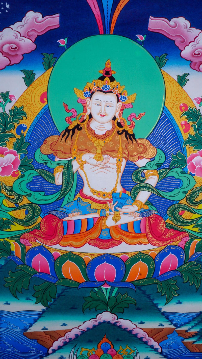 Vajrasattva tibetan thangka art for purification in tantric Buddhism