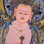 Vajrasattva Tibetan thangka art on canvas with gold and silver paint