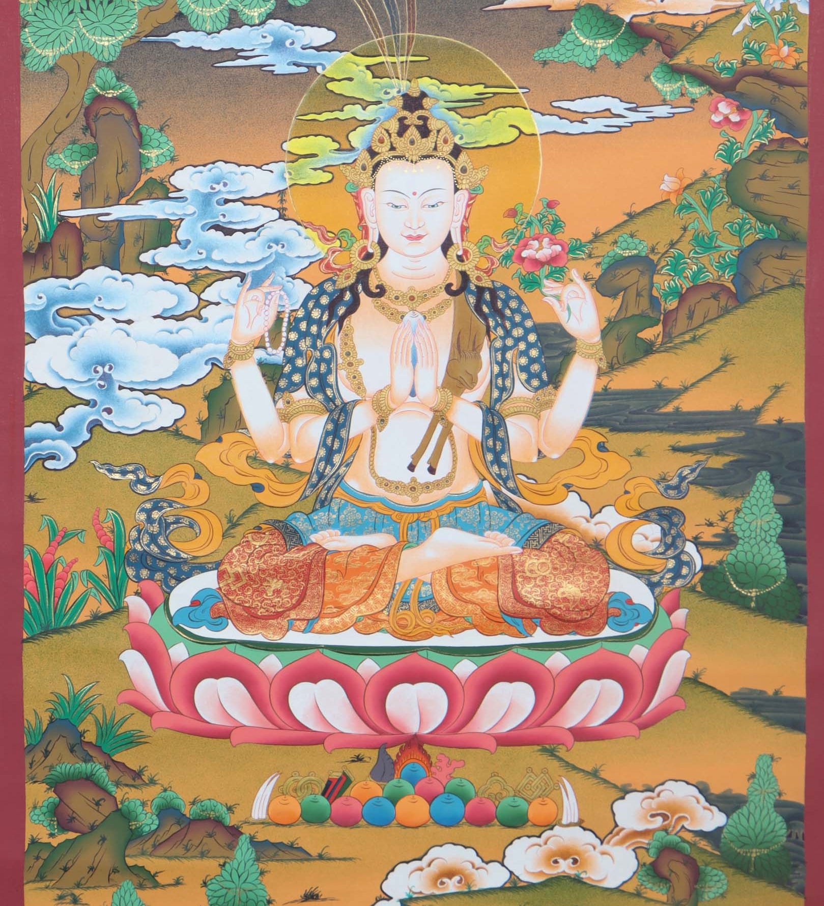 Chenrezig Thangka Art - Handpainted Thangka Art - Himalayas Shop