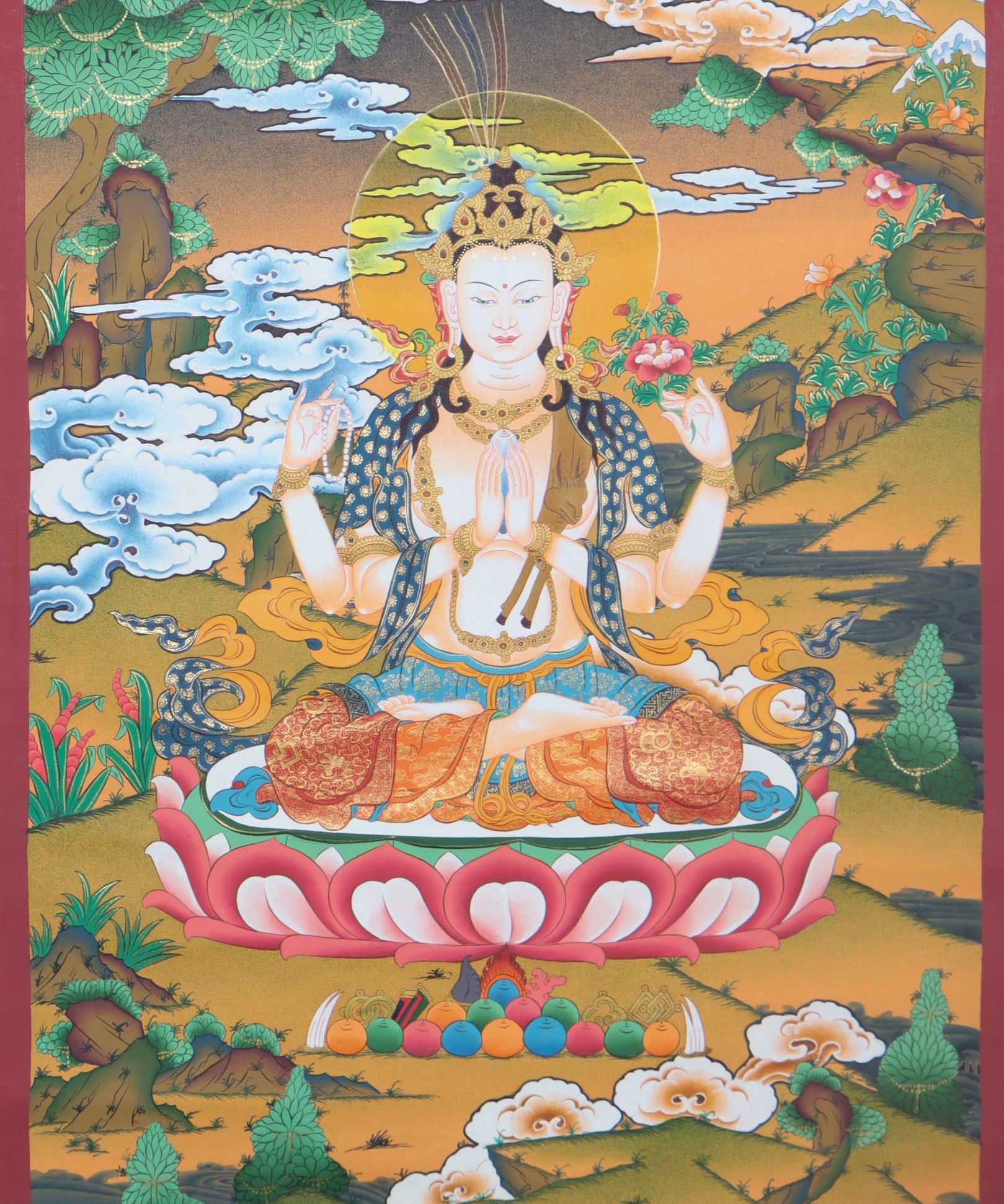 Chenrezig Thangka Art - Handpainted Thangka Art - Himalayas Shop