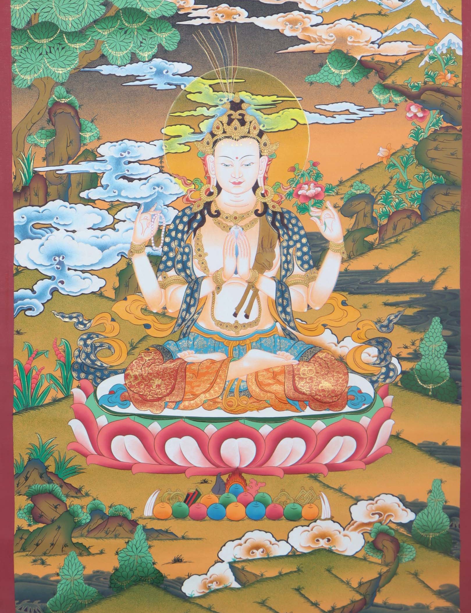 Chenrezig Thangka Art - Handpainted Thangka Art - Himalayas Shop