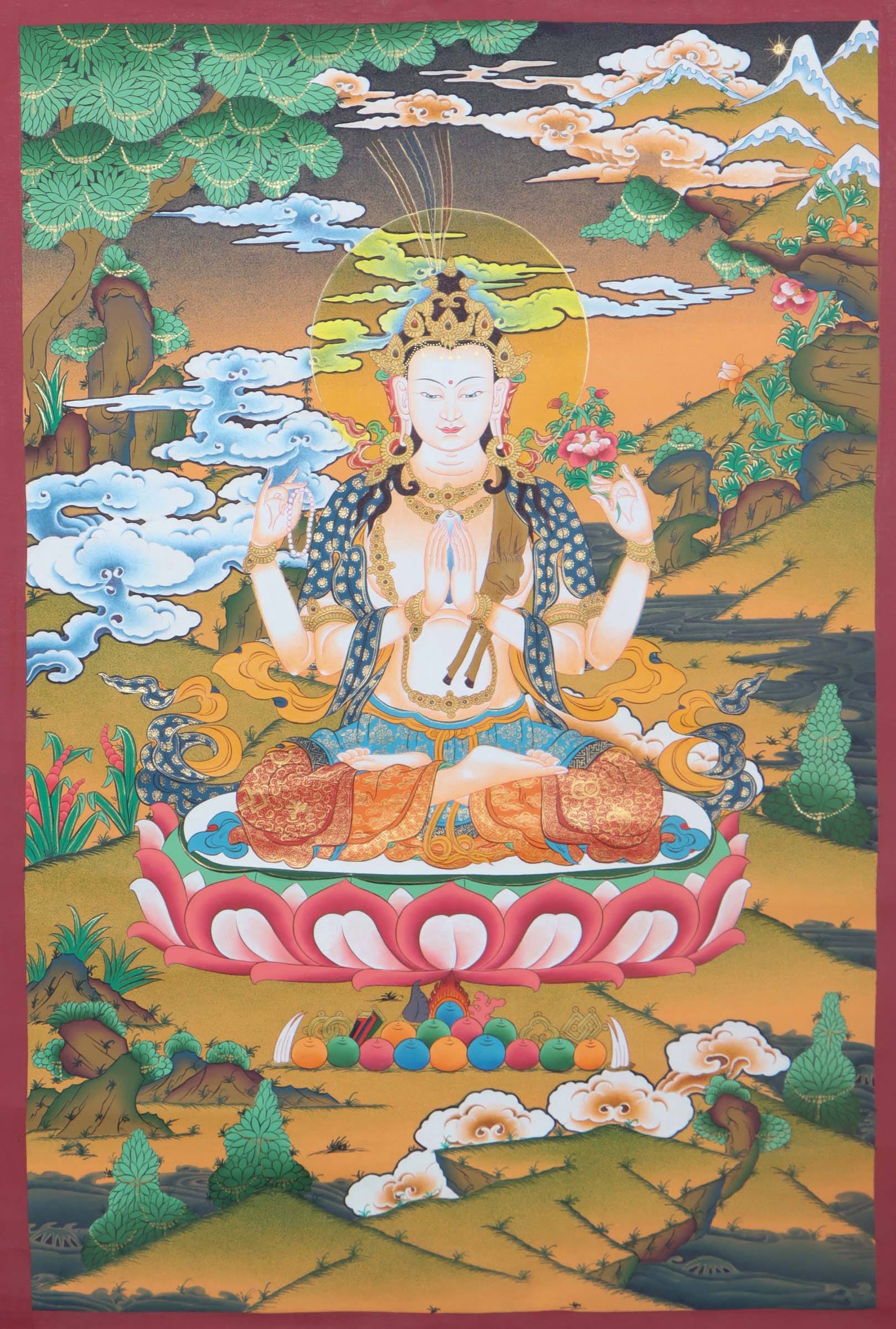 Chenrezig Thangka Art - Handpainted Thangka Art - Himalayas Shop