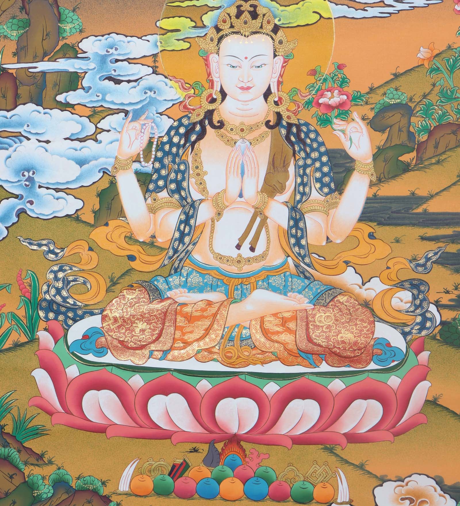 Chenrezig Thangka Art - Handpainted Thangka Art - Himalayas Shop