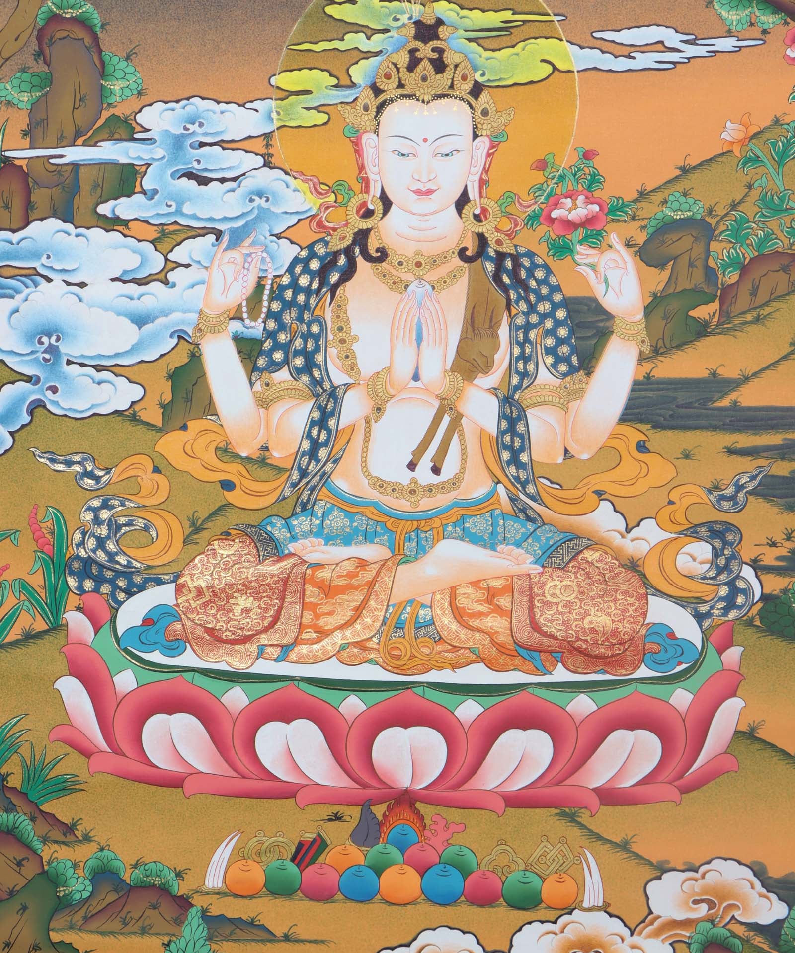 Chenrezig Thangka Art - Handpainted Thangka Art - Himalayas Shop